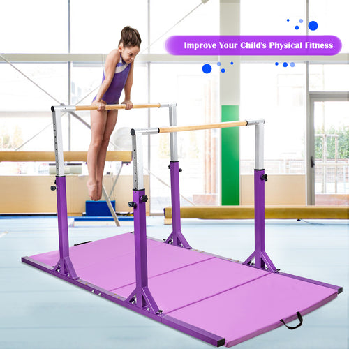 Kids Double Horizontal Bars Gymnastic Training Parallel Bars Adjustable, Purple