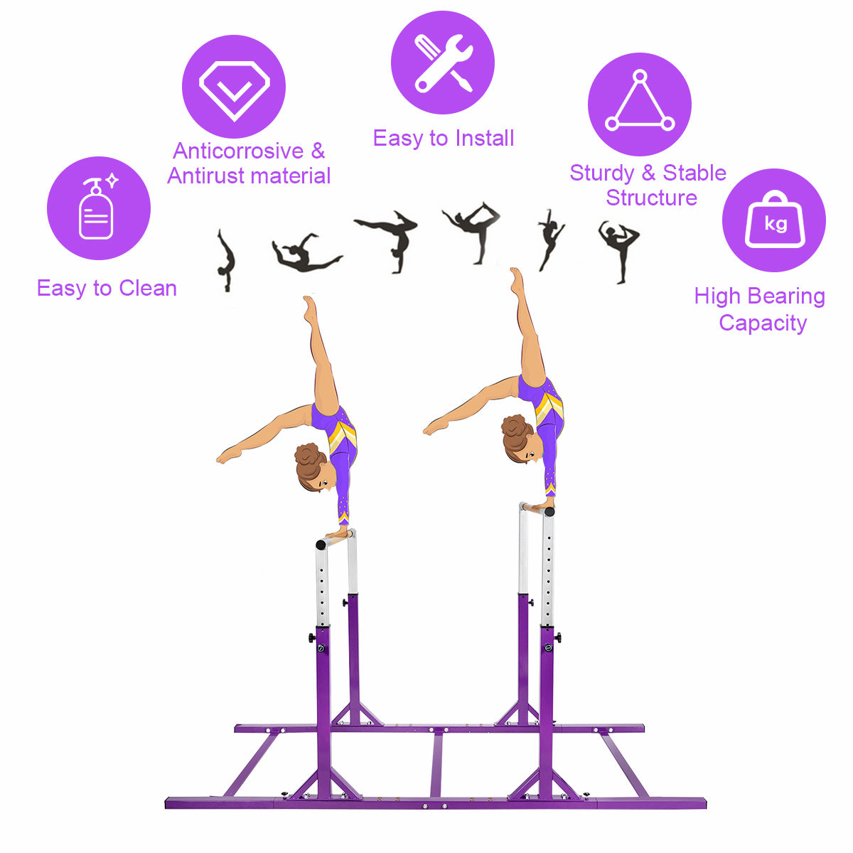 Kids Double Horizontal Bars Gymnastic Training Parallel Bars Adjustable, Purple Toy Sports at Gallery Canada