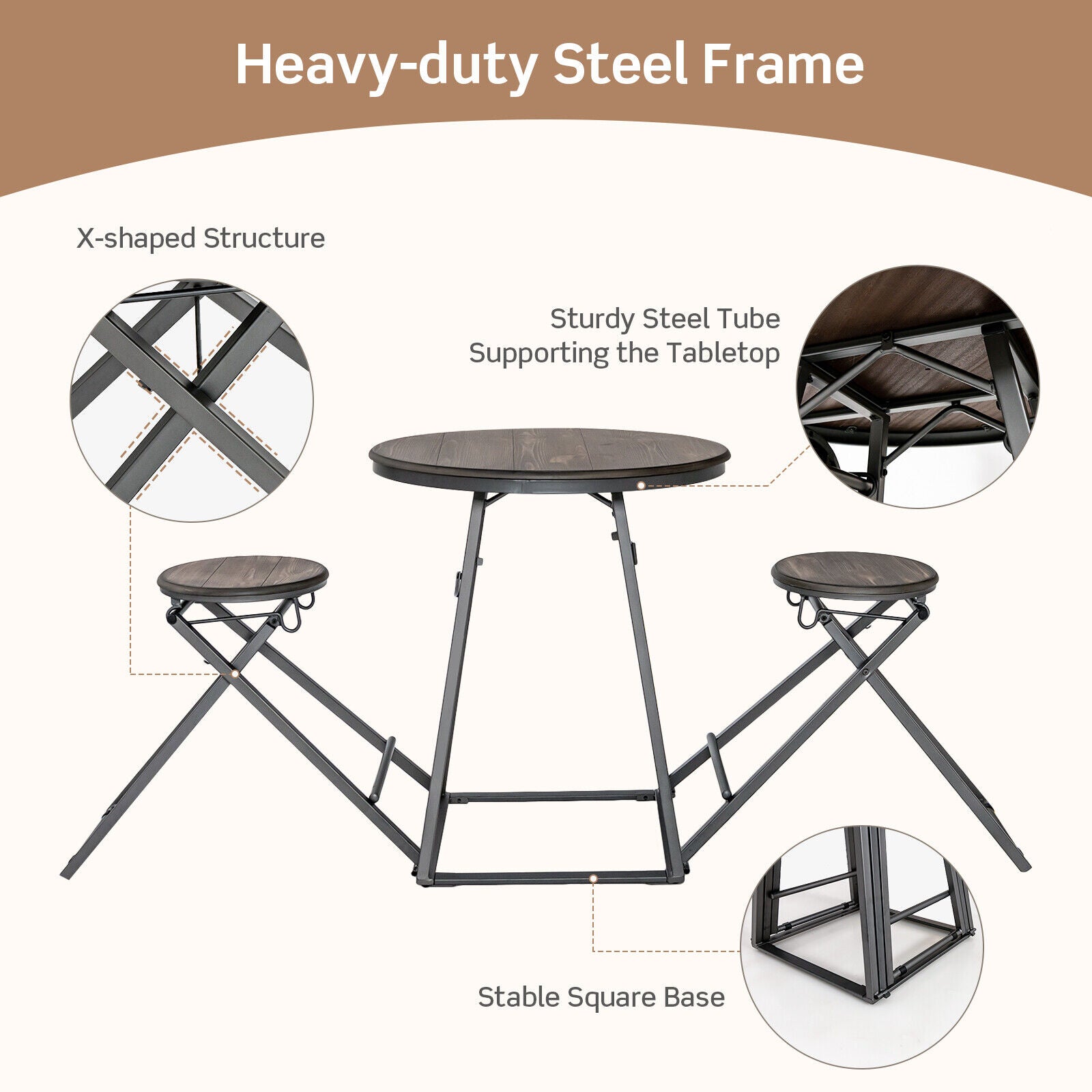 3 Pieces Dining Table Set with 2 Foldable Stools for Small Space, Gray Dining Room Sets at Gallery Canada