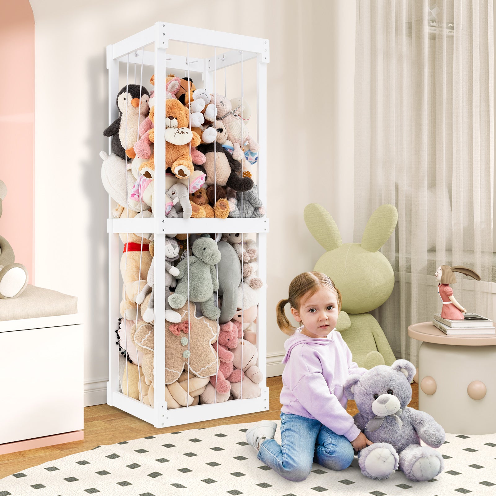 300L Large Stuffed Animal Storage with Open Top and Elastic Cords, White Kids Storage   at Gallery Canada