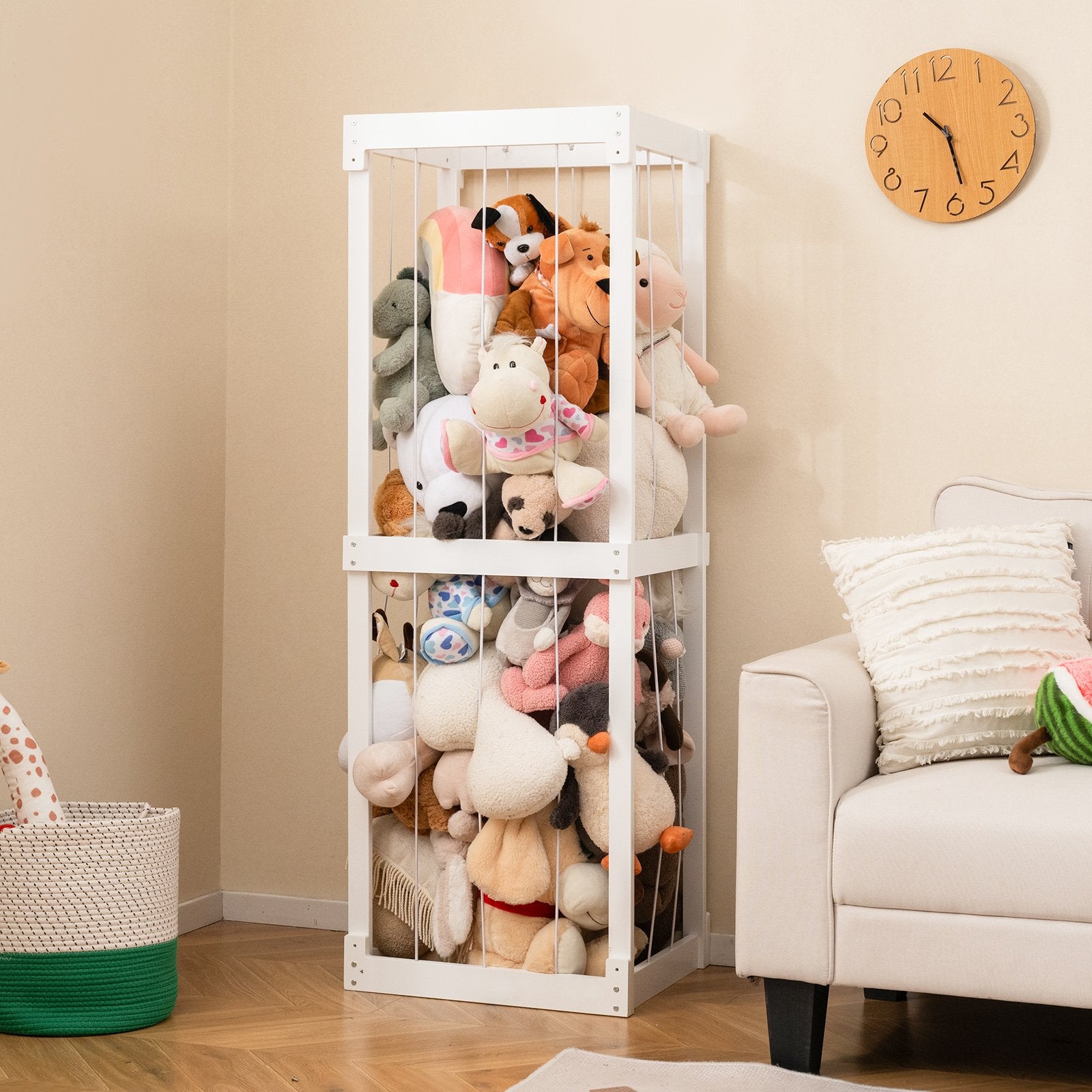 300L Large Stuffed Animal Storage with Open Top and Elastic Cords, White Kids Storage   at Gallery Canada