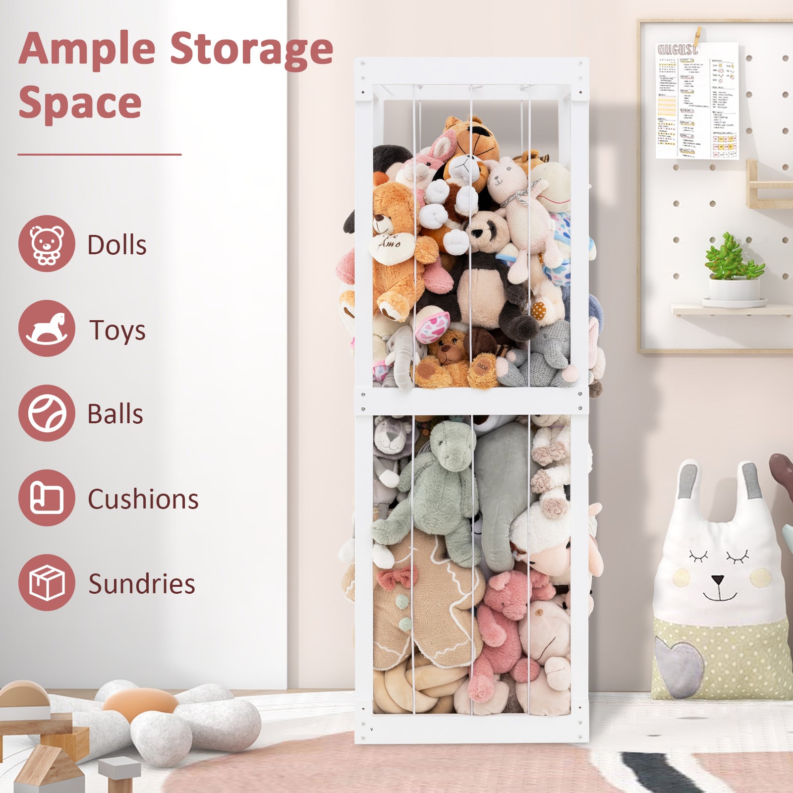 300L Large Stuffed Animal Storage with Open Top and Elastic Cords, White Kids Storage   at Gallery Canada