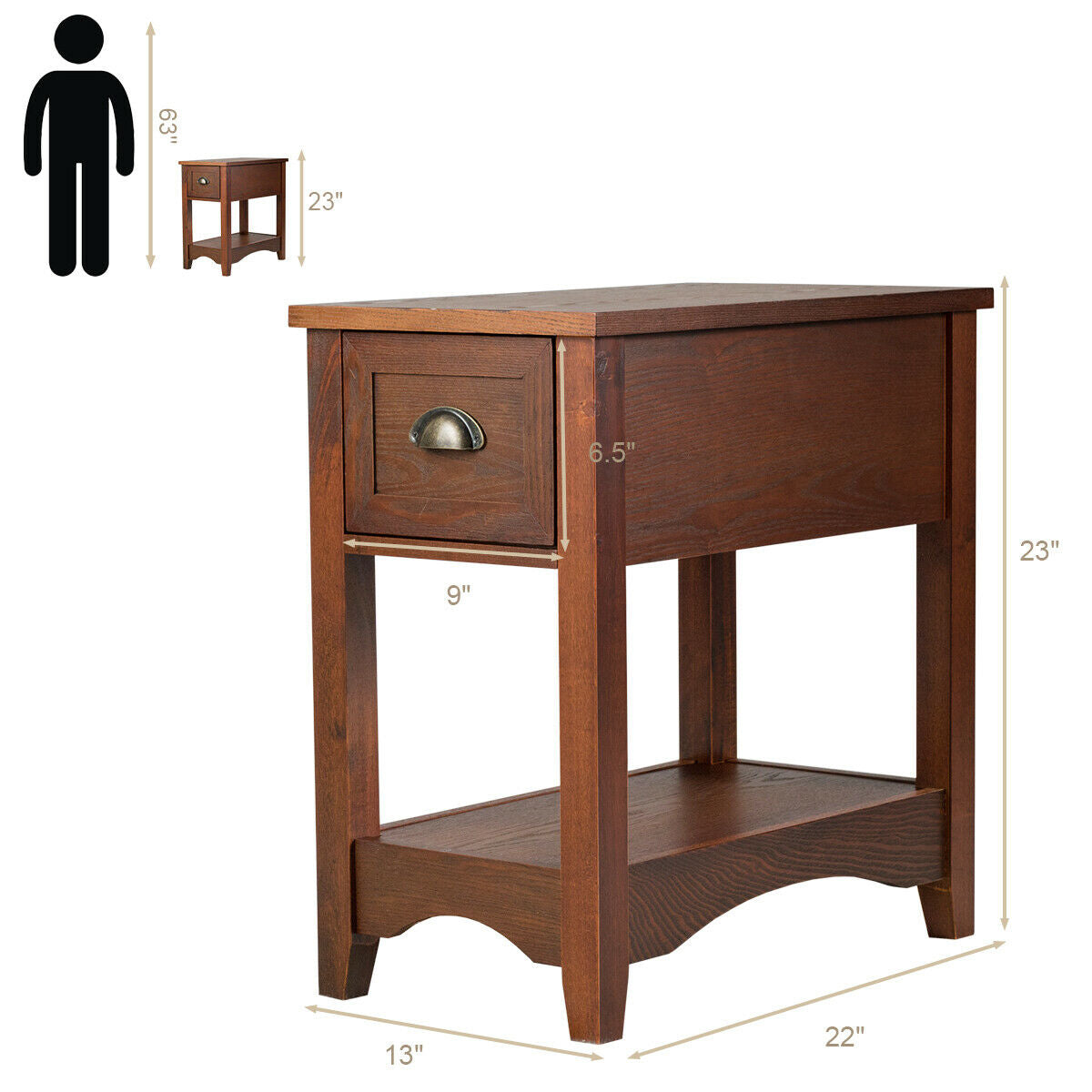 Contemporary Chair Side End Table Compact Table with Drawer Nightstand, Natural End & Side Tables at Gallery Canada