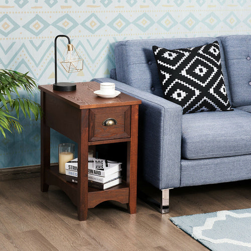 Contemporary Chair Side End Table Compact Table with Drawer Nightstand, Natural