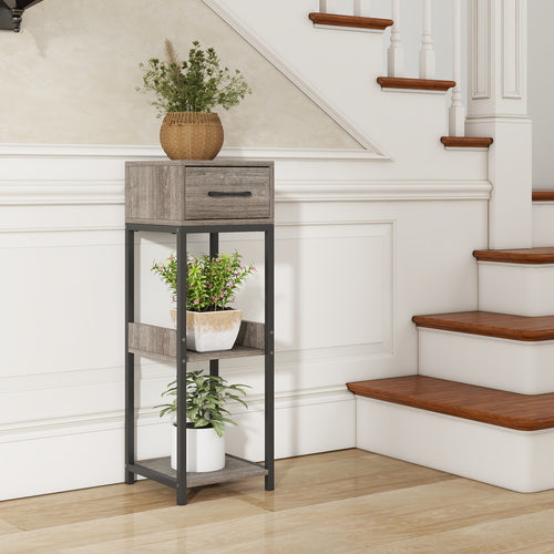 3 Tier Tall Plant Stand with Drawer Anti-tipping Devices, Gray