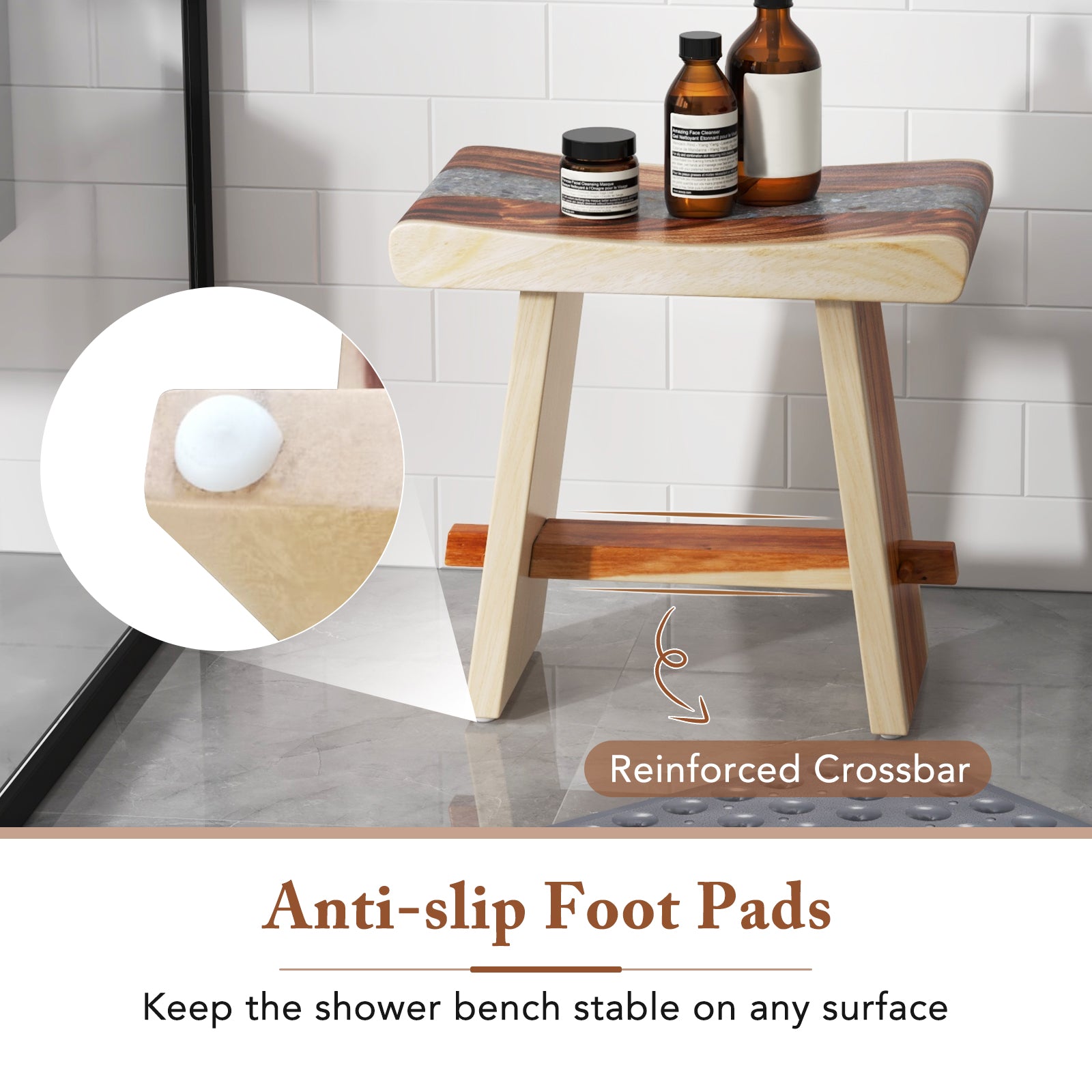 Fully Assembled Shower Stool with Epoxy Finish and Curved Seat Bath Safety at Gallery Canada