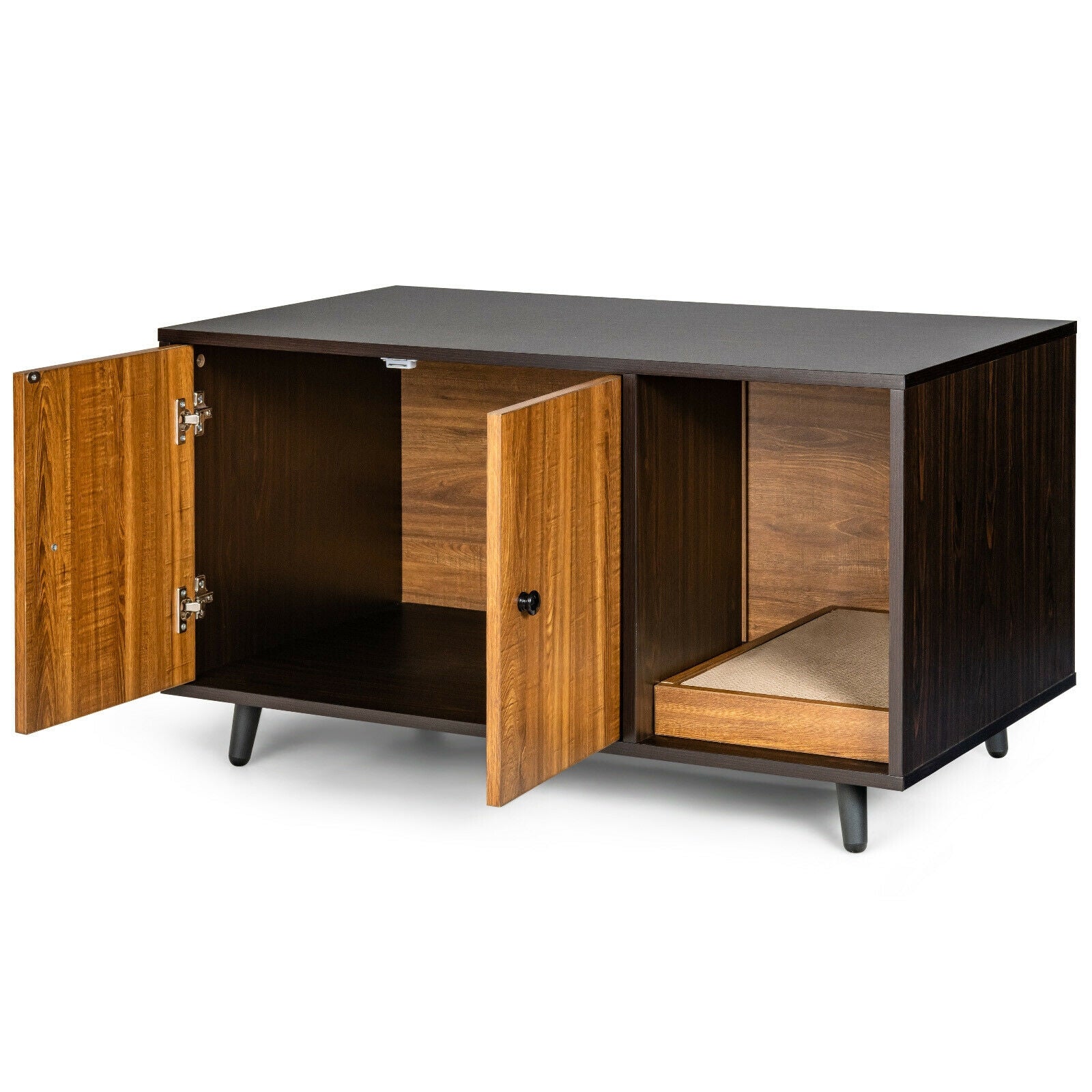 Cat Litter Box Enclosure with Divider and Double Doors, Brown Cat Houses at Gallery Canada
