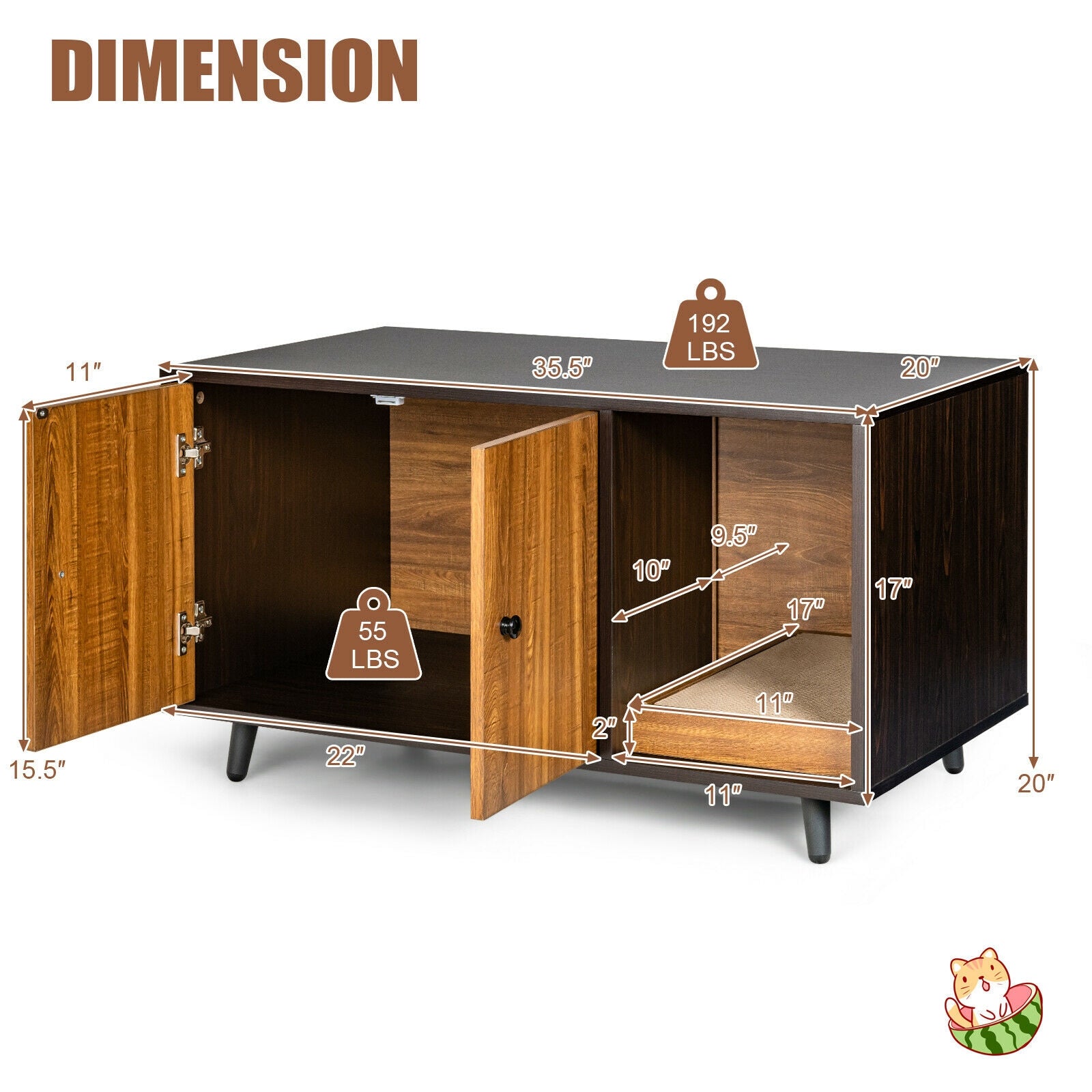Cat Litter Box Enclosure with Divider and Double Doors, Brown Cat Houses at Gallery Canada