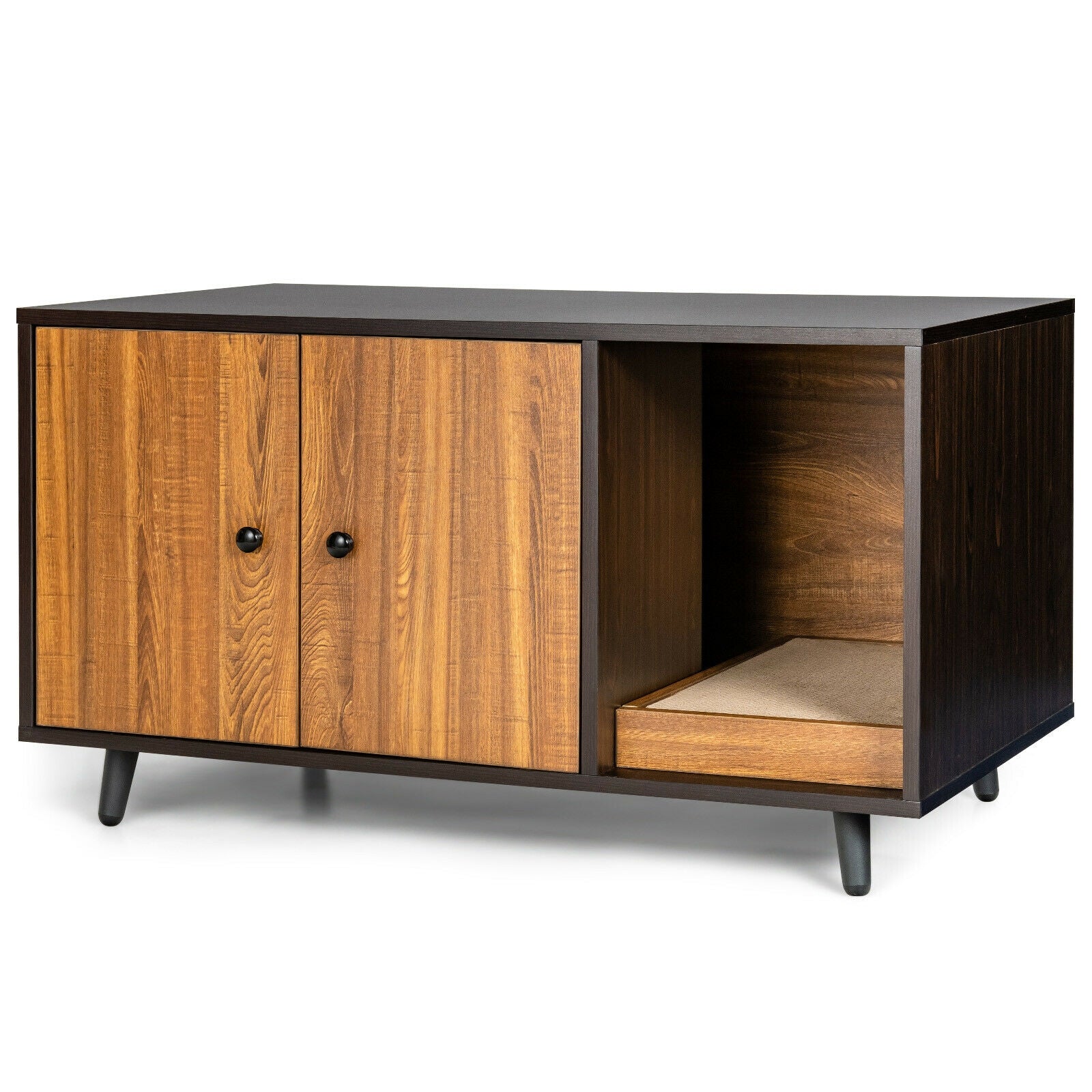 Cat Litter Box Enclosure with Divider and Double Doors, Brown Cat Houses at Gallery Canada