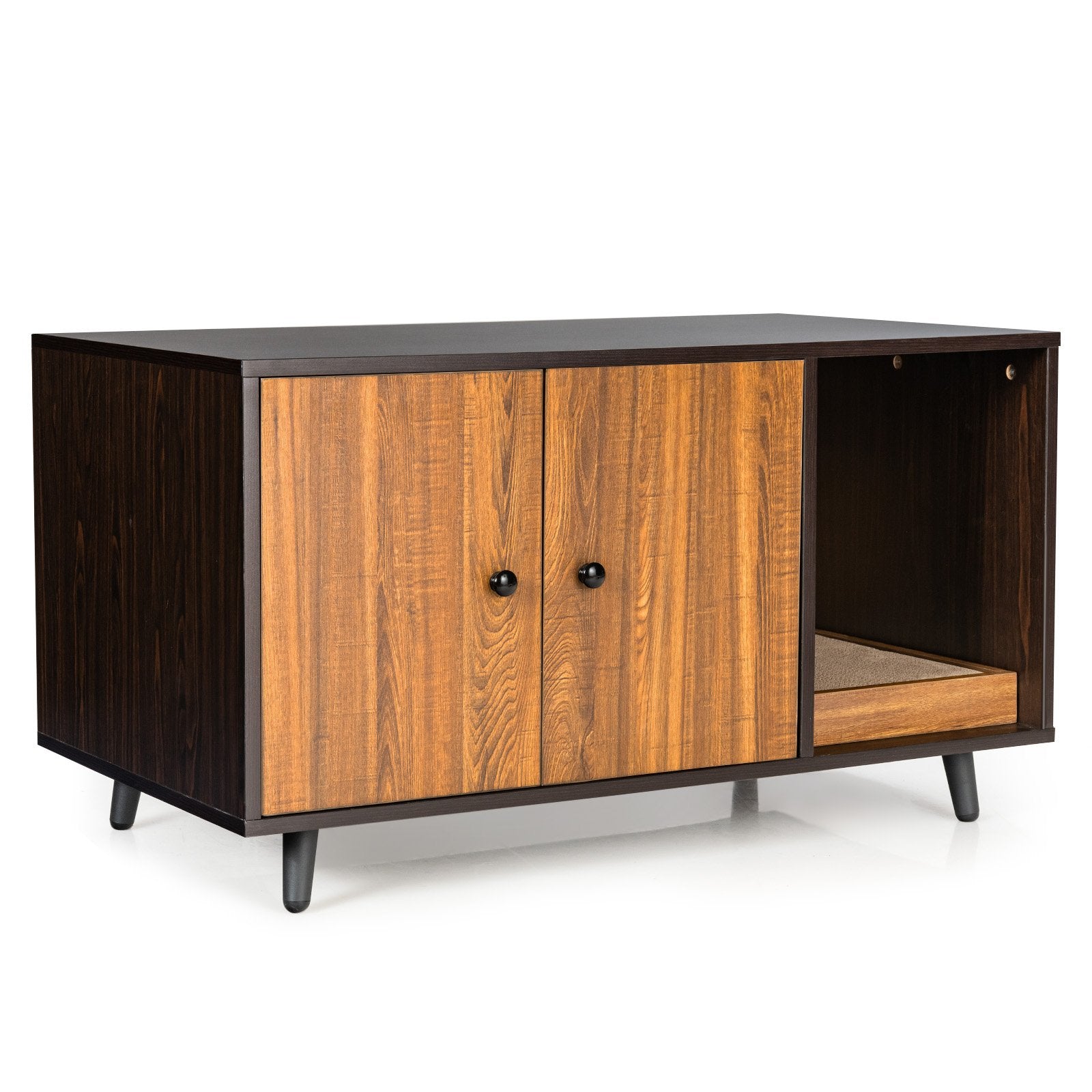 Cat Litter Box Enclosure with Divider and Double Doors, Brown Cat Houses Brown at Gallery Canada