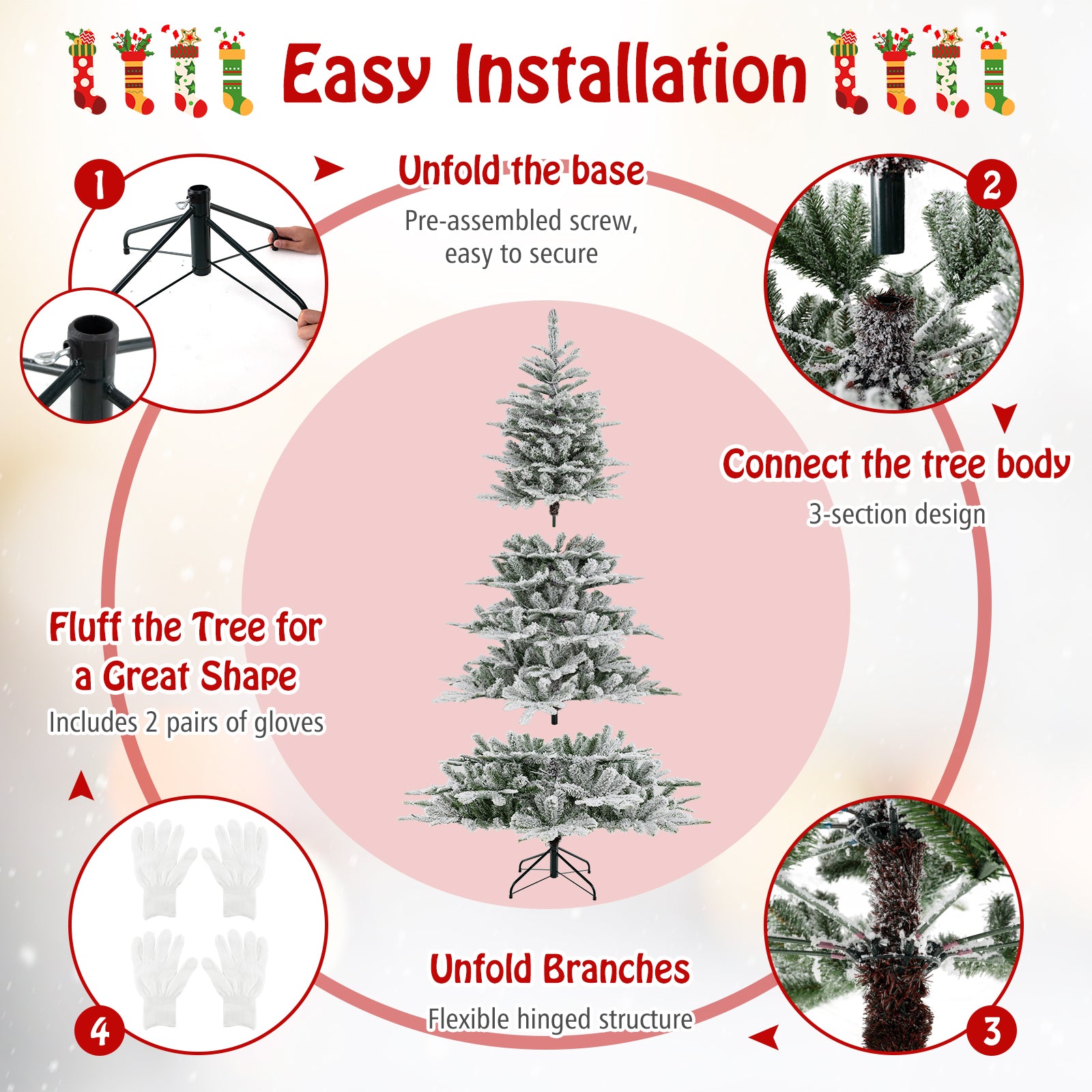 7 Feet Snow Flocked Artificial Christmas Tree with Cool White LED Lights, Green Christmas Tree at Gallery Canada