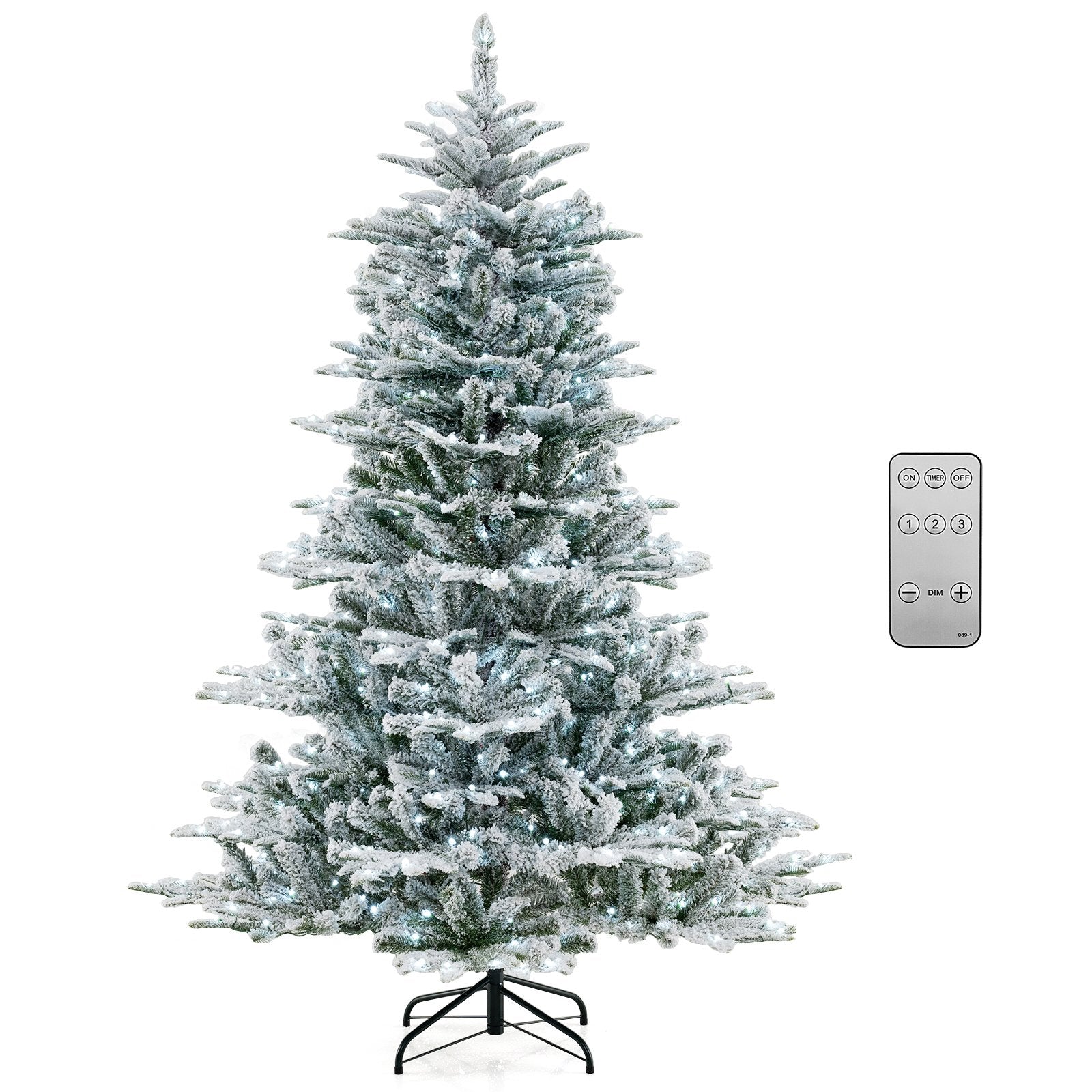 6 Feet Snow Flocked Artificial Christmas Tree with Cool White LED Lights, Green Christmas Tree Green at Gallery Canada