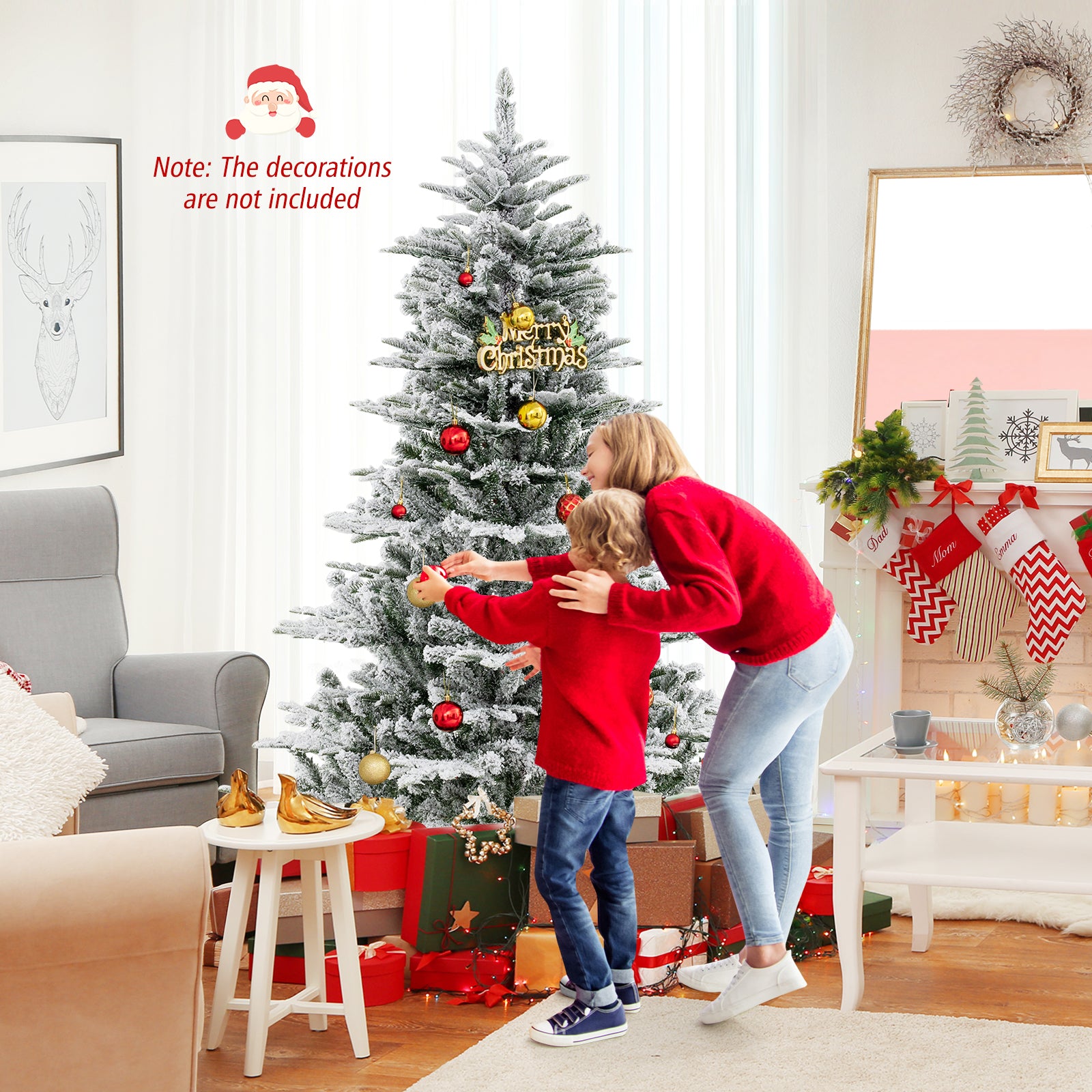 6 Feet Snow Flocked Artificial Christmas Tree with Cool White LED Lights, Green Christmas Tree at Gallery Canada
