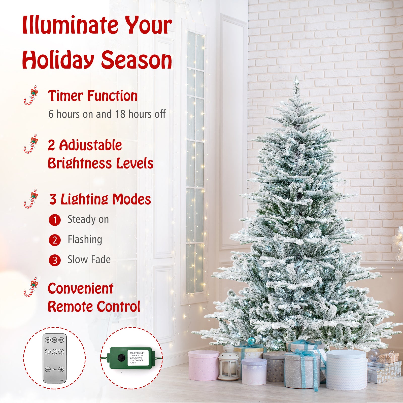 6 Feet Snow Flocked Artificial Christmas Tree with Cool White LED Lights, Green Christmas Tree at Gallery Canada