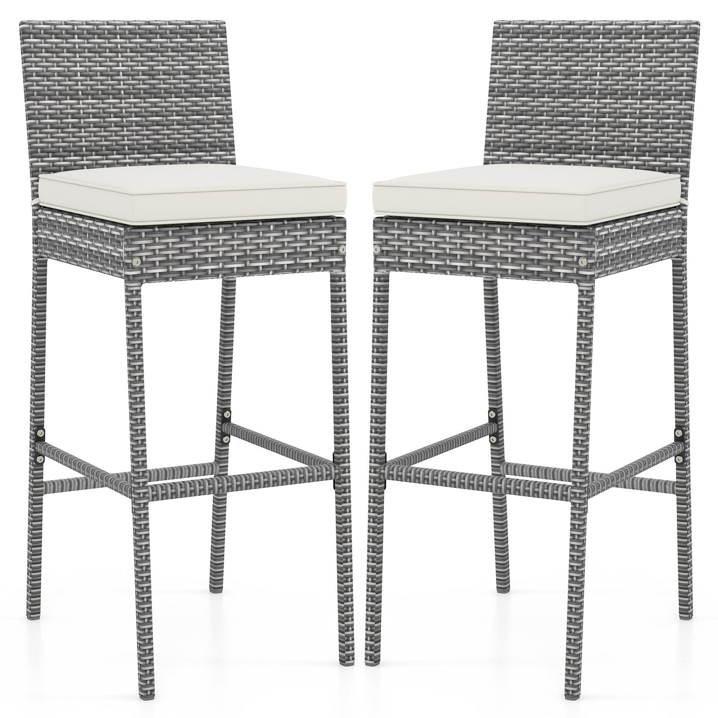 Set of 2/4 Patio Wicker Barstools with Soft Seat Cushion and Cozy Footrest-Set of 2, Gray Patio Bar Furniture Gray - Set of 2 at Gallery Canada