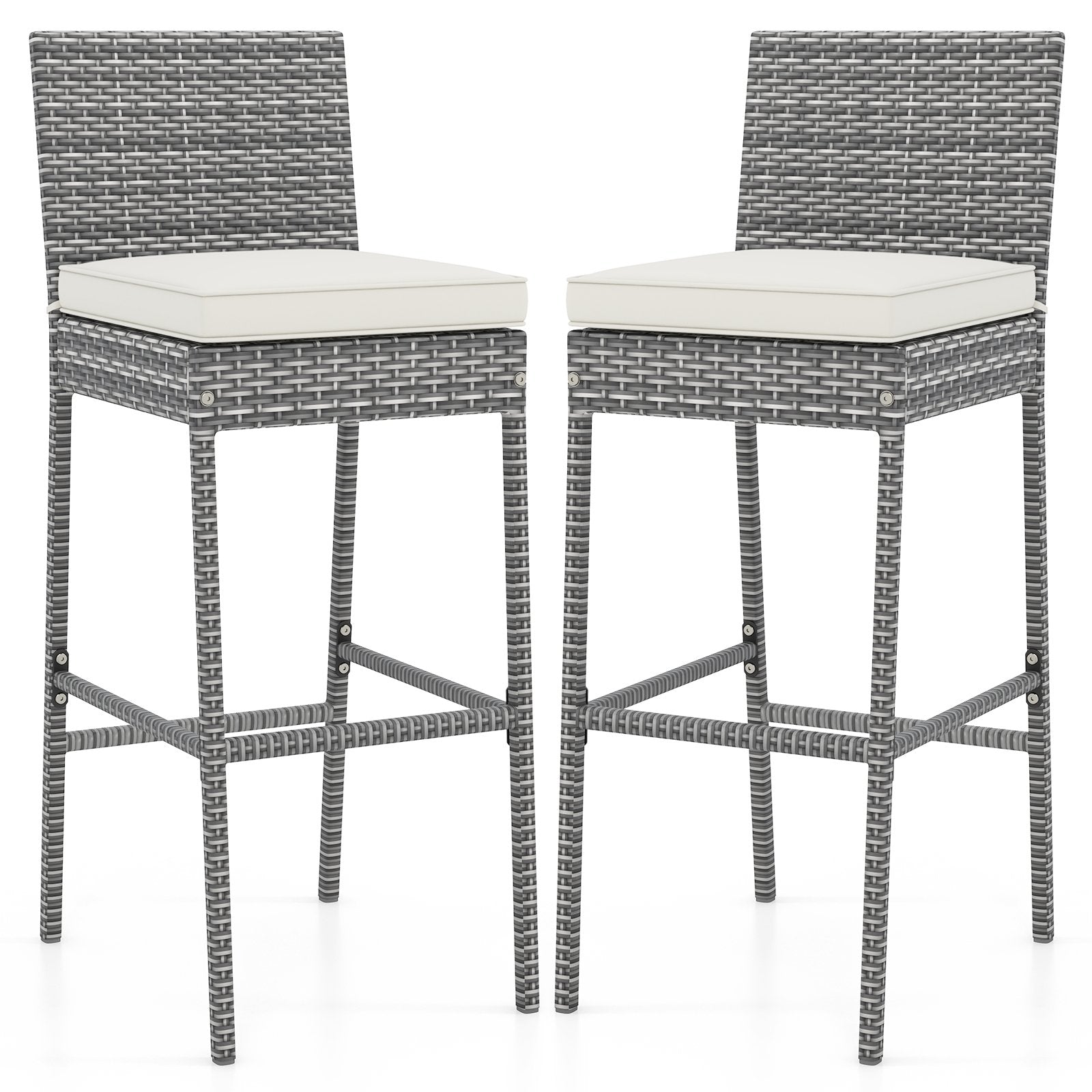 Set of 2/4 Patio Wicker Barstools with Soft Seat Cushion and Cozy Footrest-Set of 2, Gray Patio Bar Furniture Gray - Set of 2 at Gallery Canada