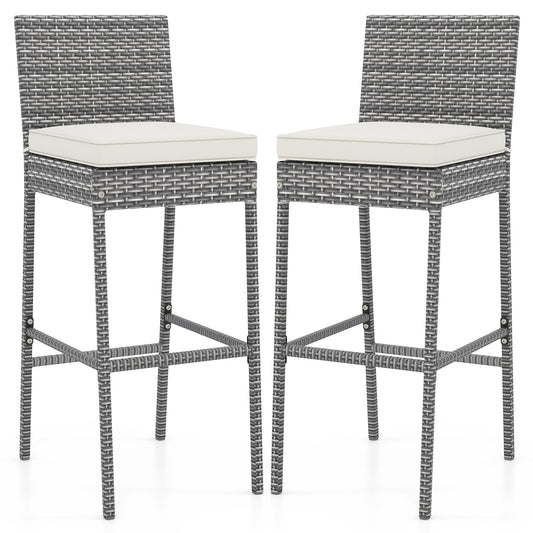 Set of 2/4 Patio Wicker Barstools with Soft Seat Cushion and Cozy Footrest-Set of 2, Gray Patio Bar Furniture Gray - Set of 2 at Gallery Canada