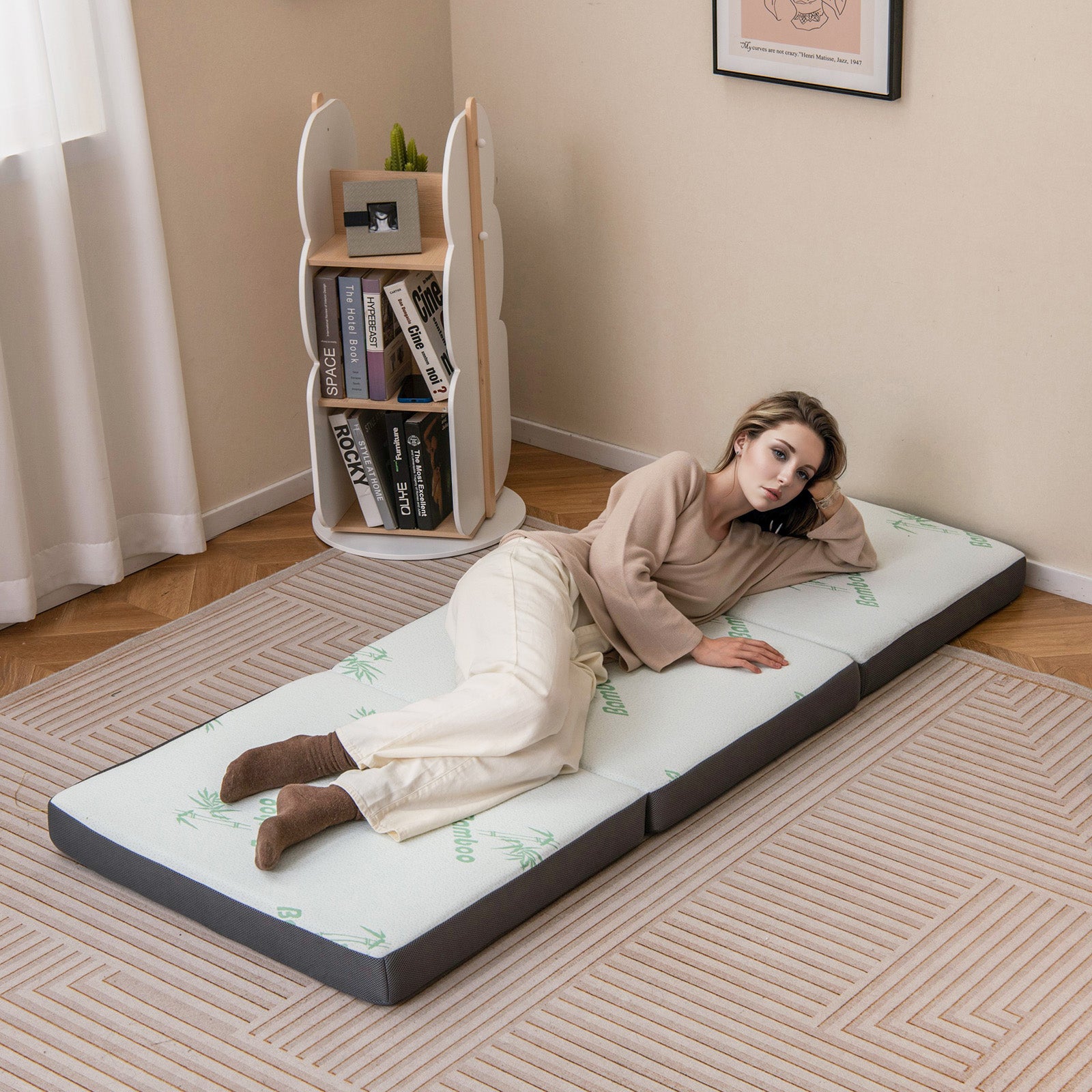 4 Inch Tri-Fold Foam Mattress with Washable Cover for Yoga Guest Mat, Gray Mattresses at Gallery Canada