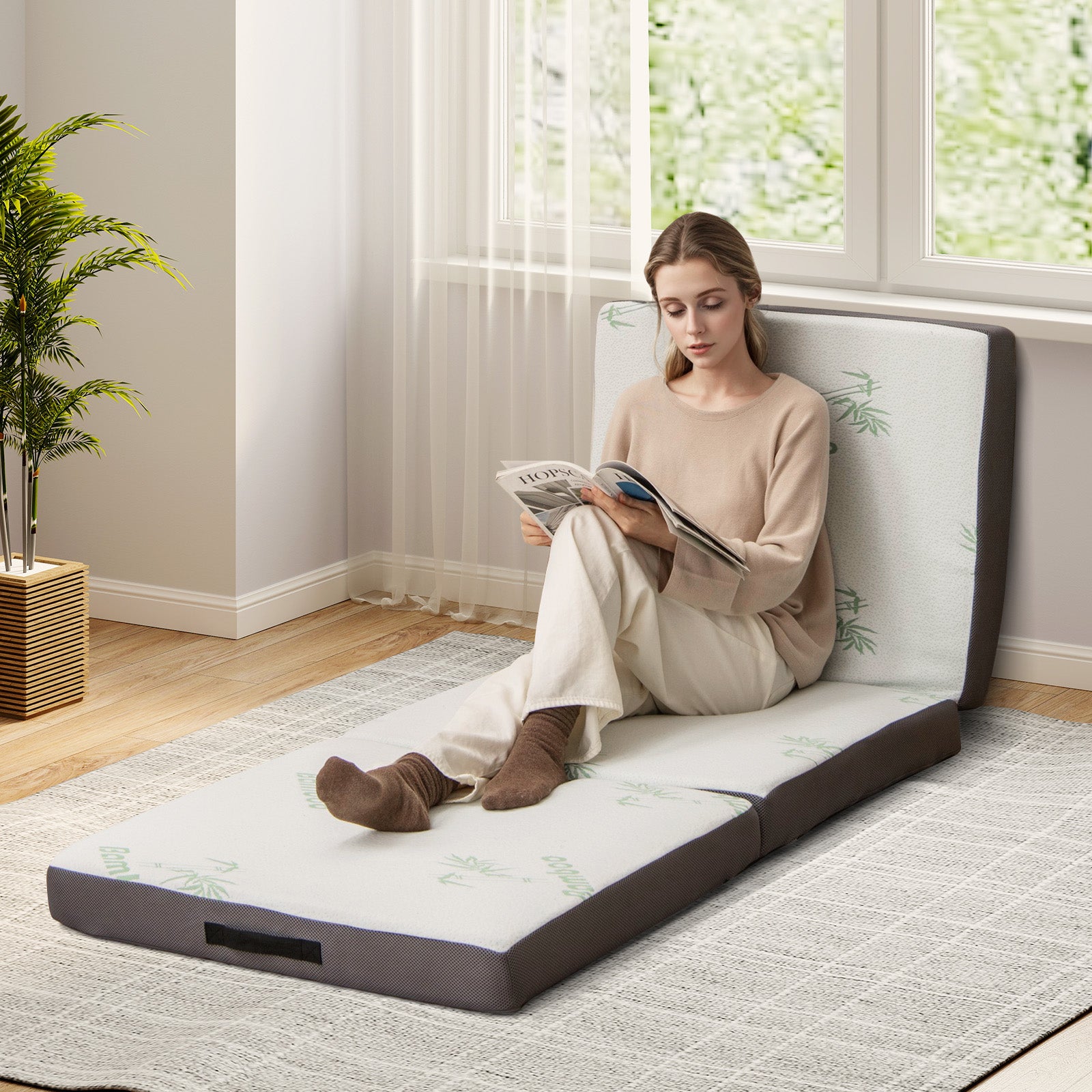 4 Inch Tri-Fold Foam Mattress with Washable Cover for Yoga Guest Mat, Gray Mattresses at Gallery Canada