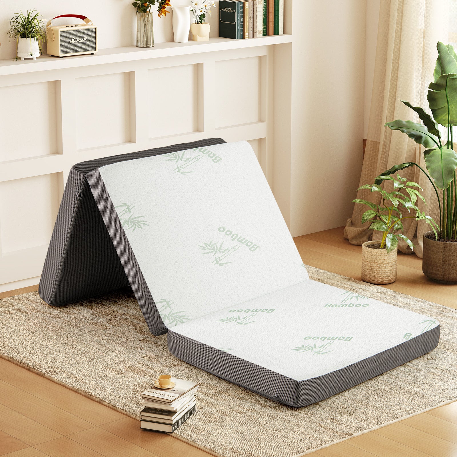 4 Inch Tri-Fold Foam Mattress with Washable Cover for Yoga Guest Mat, Gray Mattresses at Gallery Canada