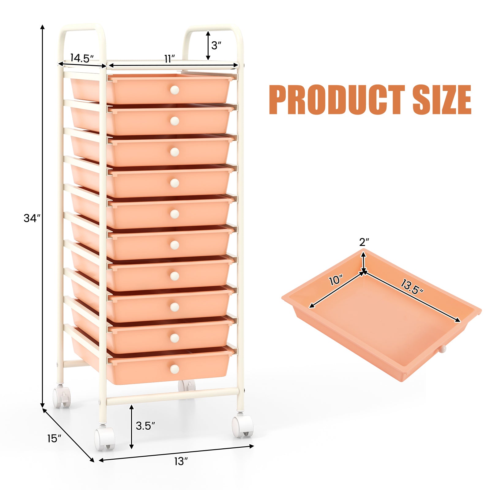10 Drawer Rolling Storage Cart Organizer with 4 Universal Casters, Cherry File Cabinets at Gallery Canada