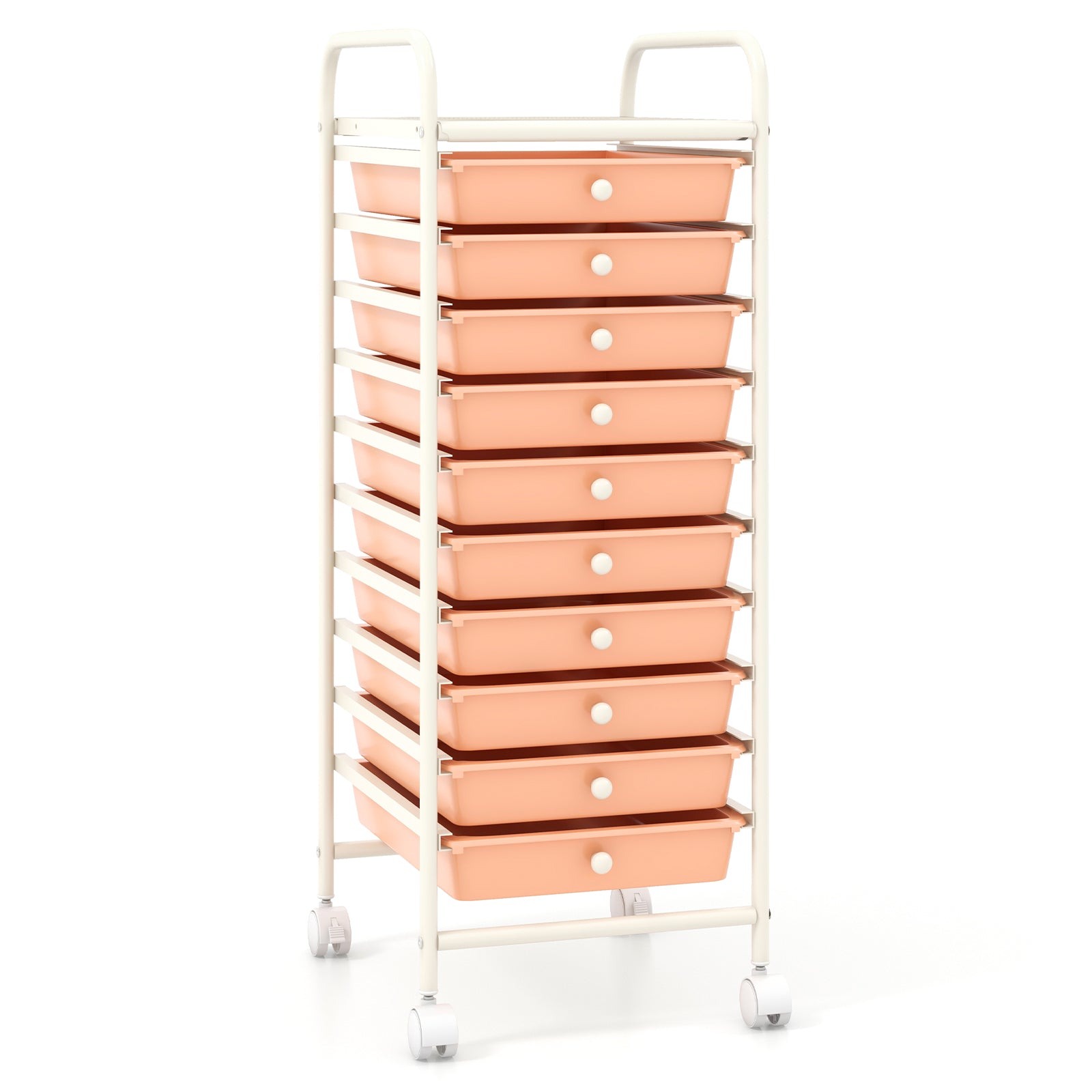 10 Drawer Rolling Storage Cart Organizer with 4 Universal Casters, Cherry File Cabinets at Gallery Canada