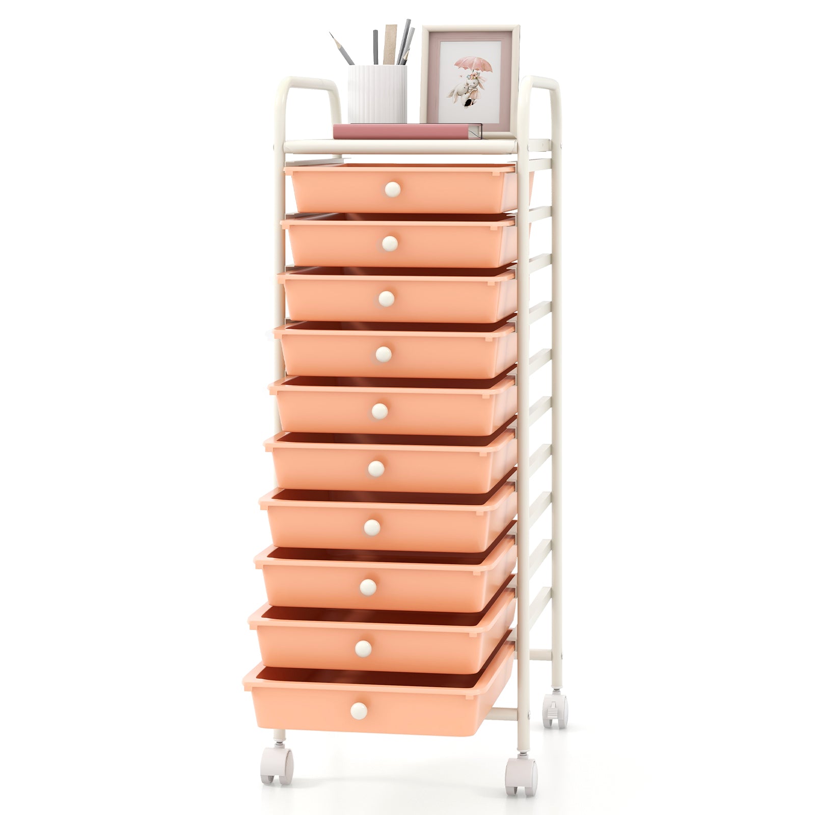 10 Drawer Rolling Storage Cart Organizer with 4 Universal Casters, Cherry File Cabinets at Gallery Canada