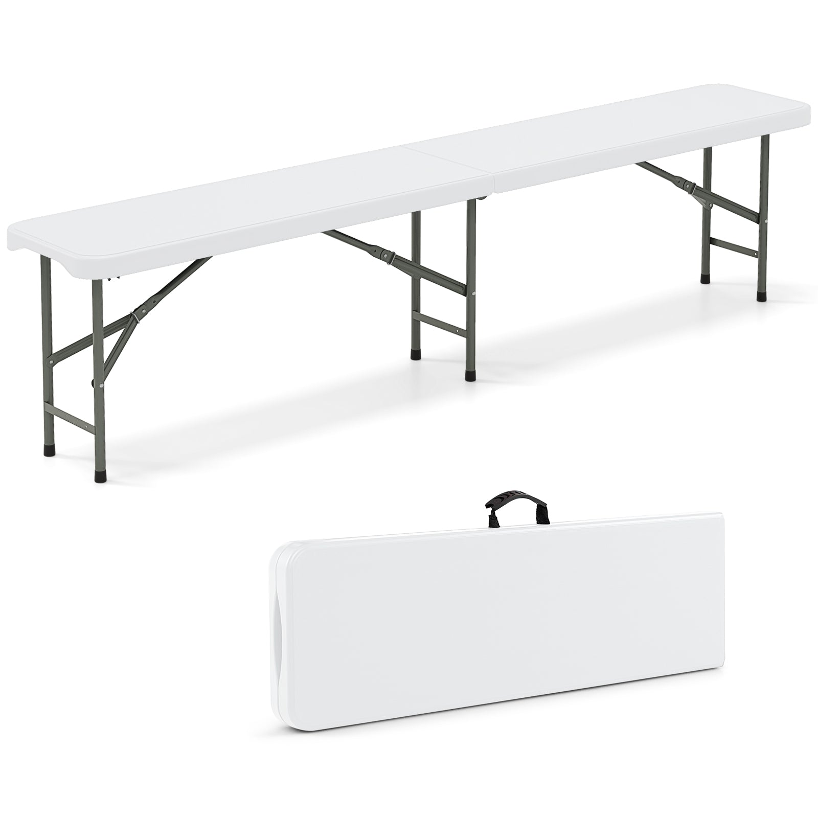 6 Feet Plastic Folding Bench Portable Seat with Handle and Lock, White Camping Furniture White at Gallery Canada