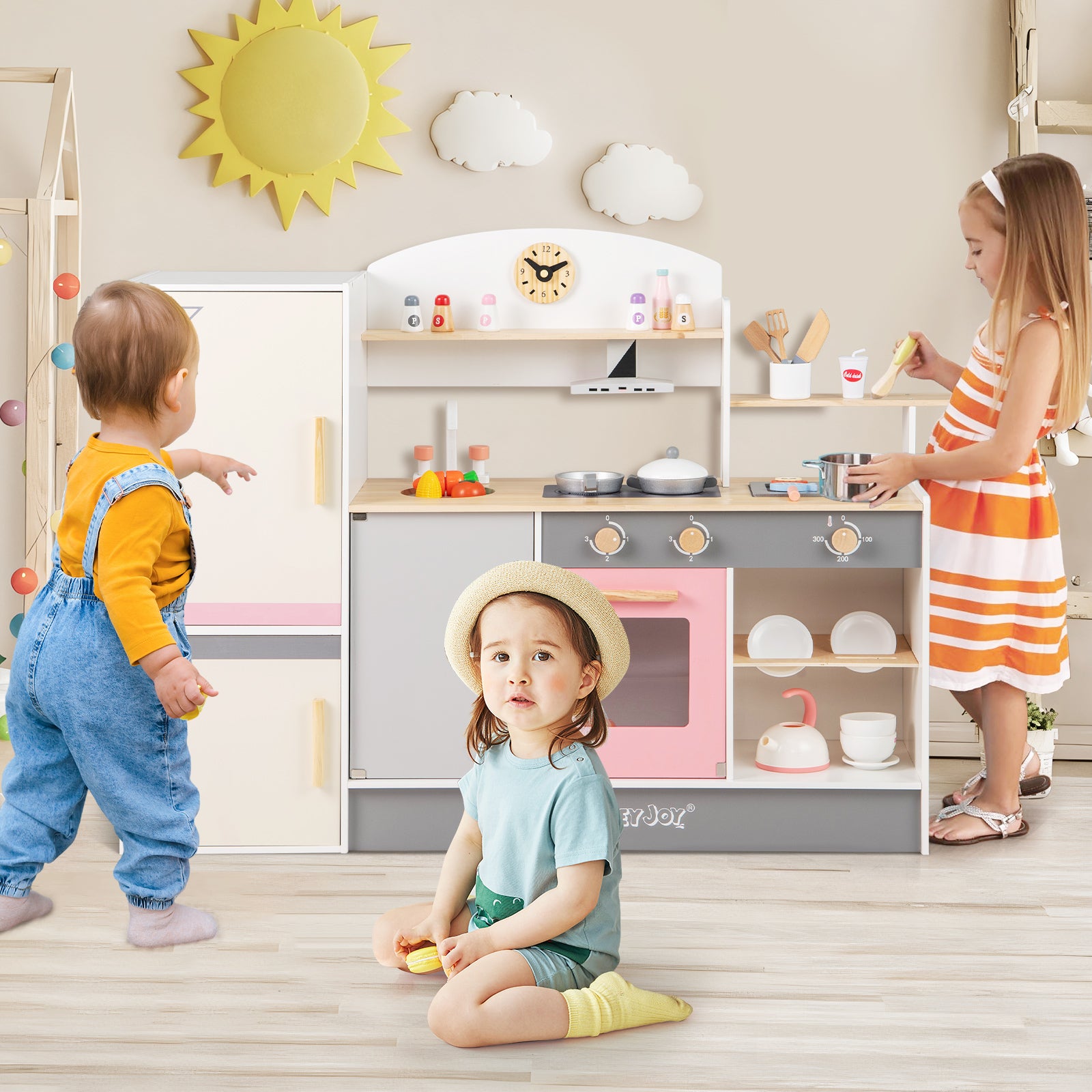 Kids Play Kitchen Set with Realistic Range Hood and Refrigerator Play Kitchen Sets at Gallery Canada