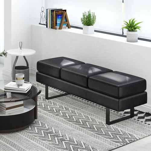 Waiting Room Bench Seating Long Bench with Metal Frame Leg, Black