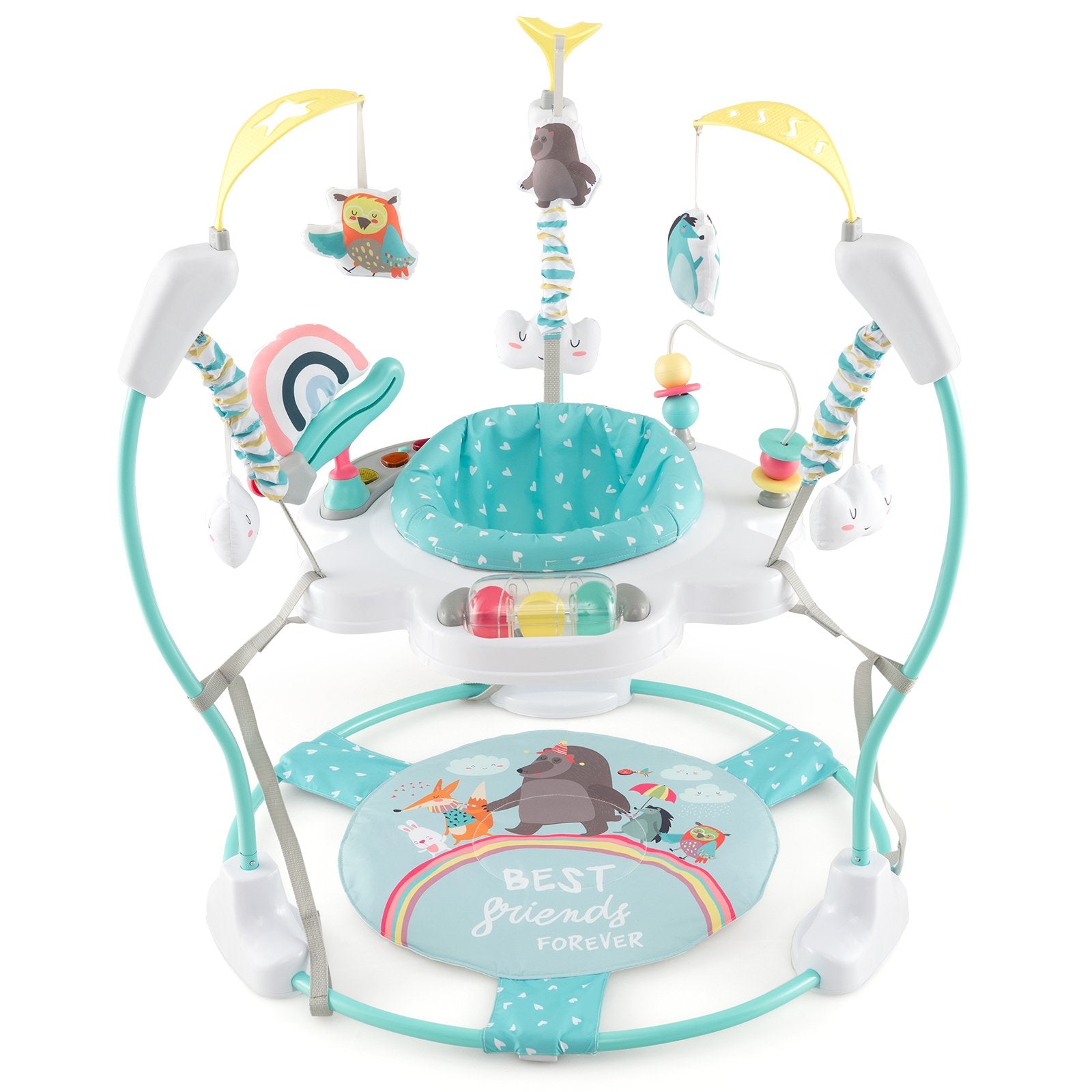 Baby Activity Center Height Adjustable Baby Bouncing Saucer with Interactive Toys, Blue Baby Gyms & Playmats Blue at Gallery Canada