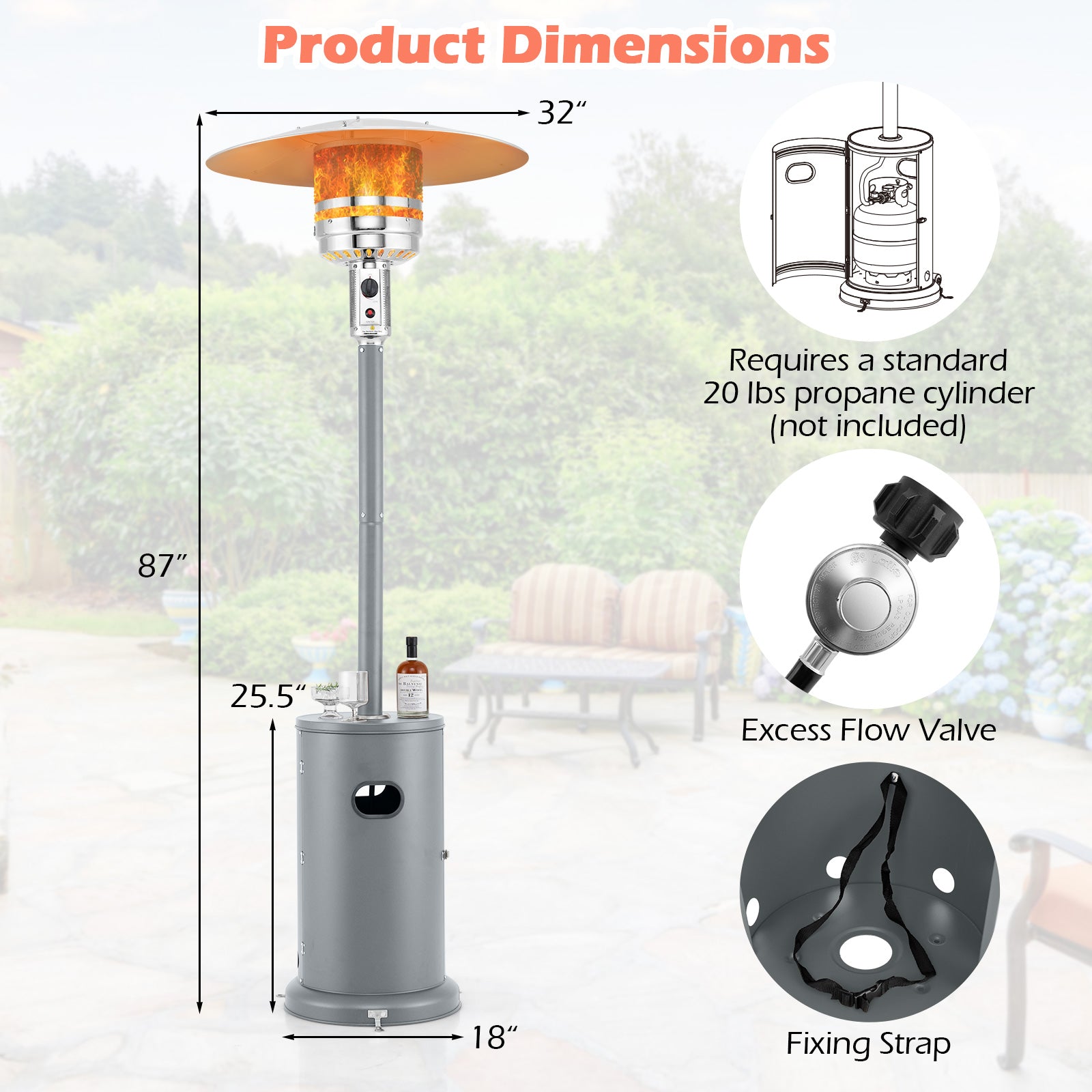 50000 BTU Propane Patio Heater with Round Table Design, Gray Patio Heaters at Gallery Canada