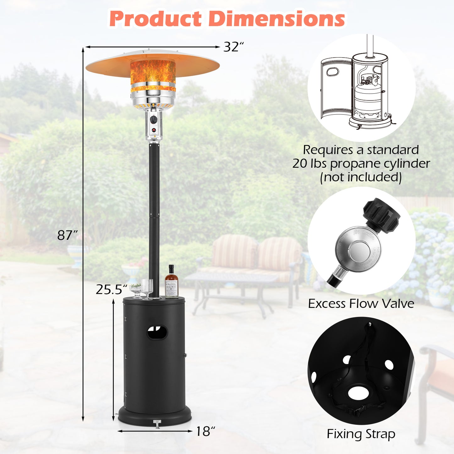 50000 BTU Propane Patio Heater with Round Table Design, Black Patio Heaters at Gallery Canada