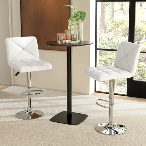 PU Leather Upholstered Bar Stools Set of 2 with Back and Adjustable Height, White