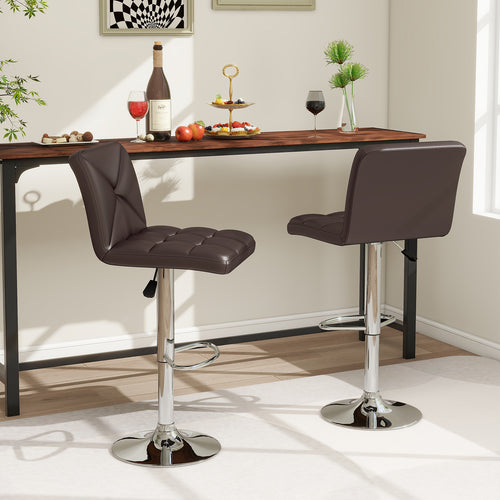 PU Leather Upholstered Bar Stools Set of 2 with Back and Adjustable Height, Brown