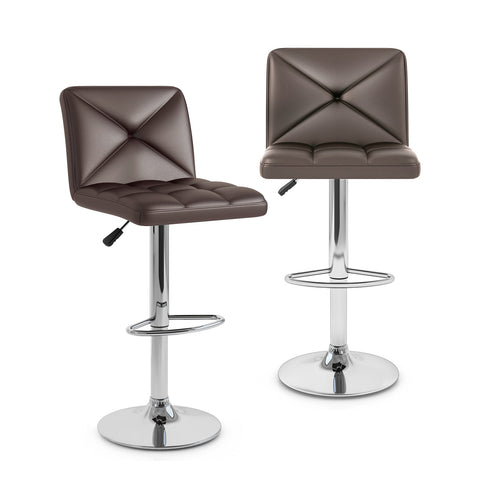 PU Leather Upholstered Bar Stools Set of 2 with Back and Adjustable Height, Brown