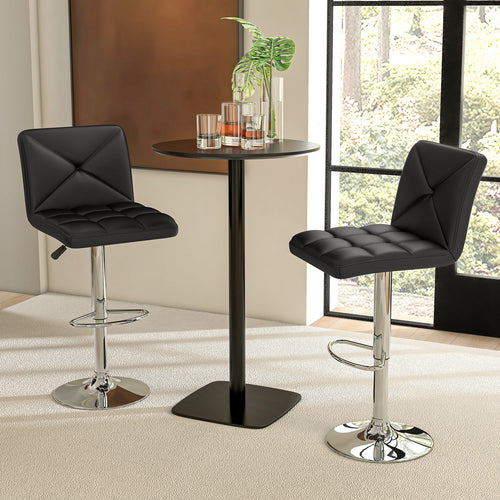 PU Leather Upholstered Bar Stools Set of 2 with Back and Adjustable Height, Black