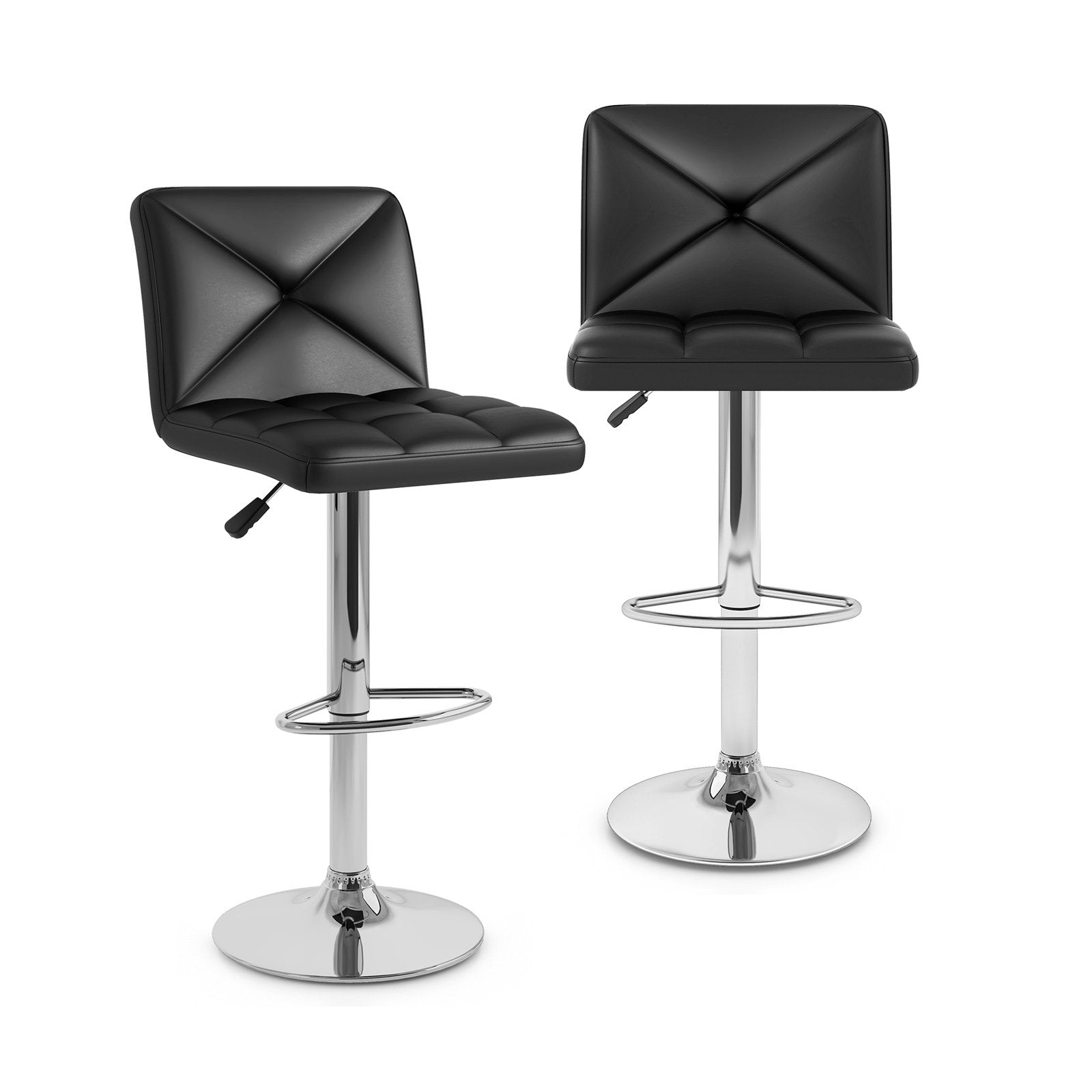 PU Leather Upholstered Bar Stools Set of 2 with Back and Adjustable Height, Black Bar Stools Black at Gallery Canada