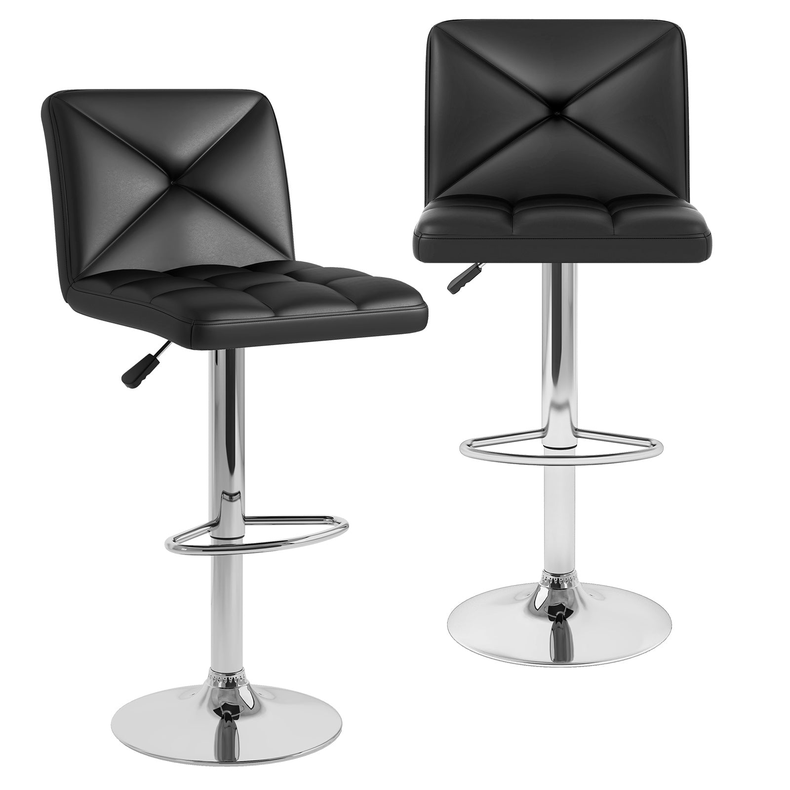 PU Leather Upholstered Bar Stools Set of 2 with Back and Adjustable Height, Black Bar Stools at Gallery Canada