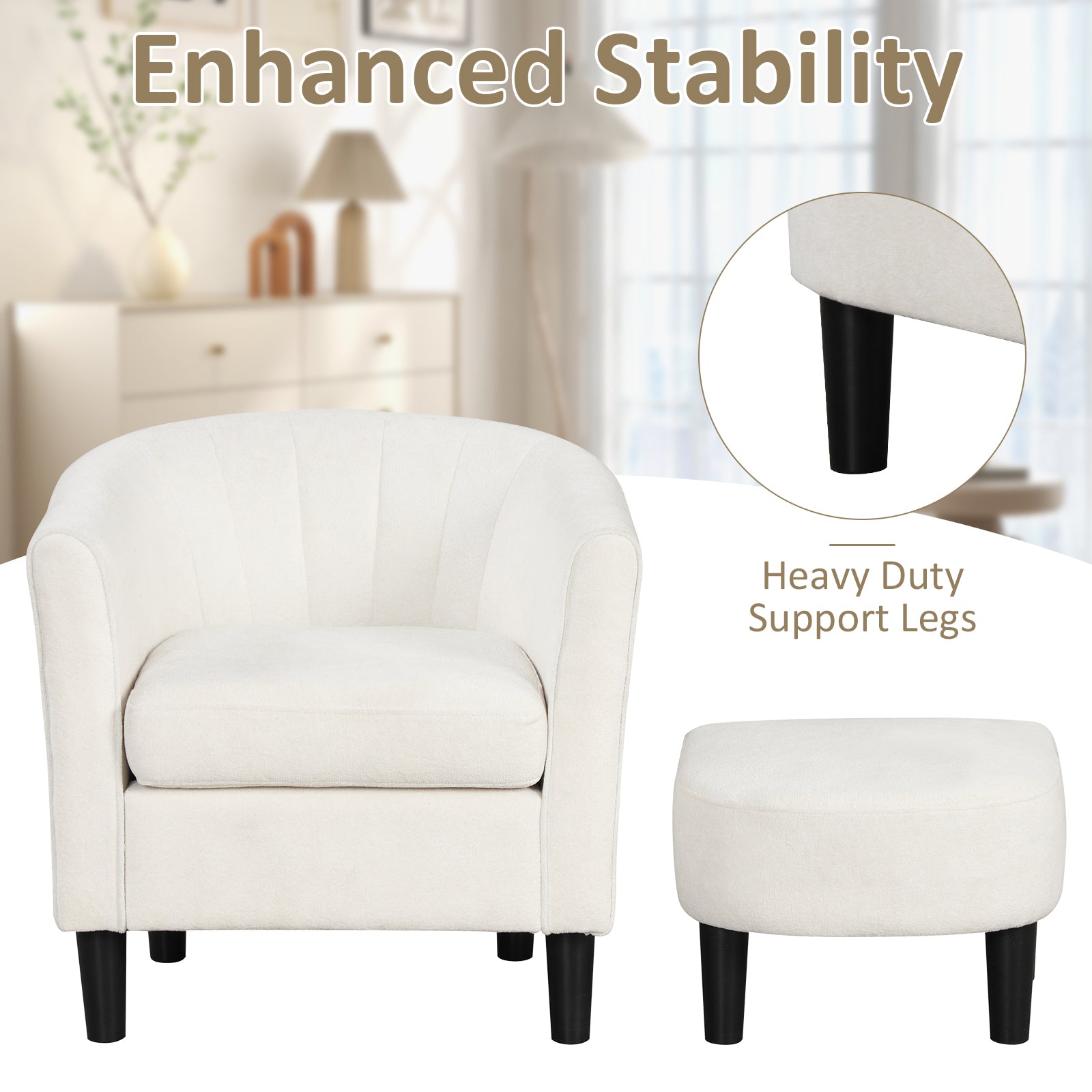 Upholstered Teddy Velvet Club Barrel Chair with Ottoman with Footrest, Beige Ottomans at Gallery Canada
