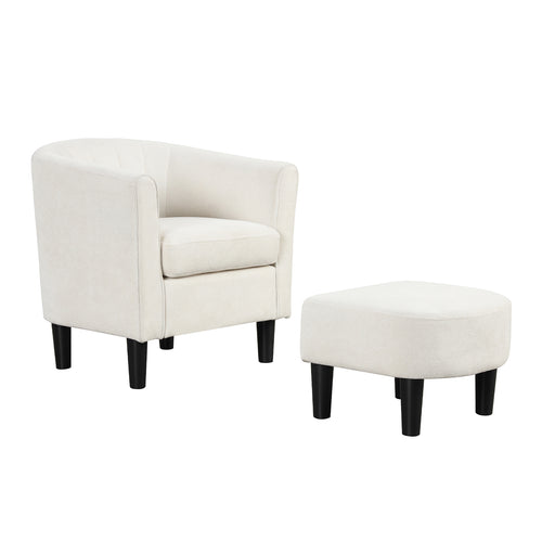 Upholstered Teddy Velvet Club Barrel Chair with Ottoman with Footrest, Beige