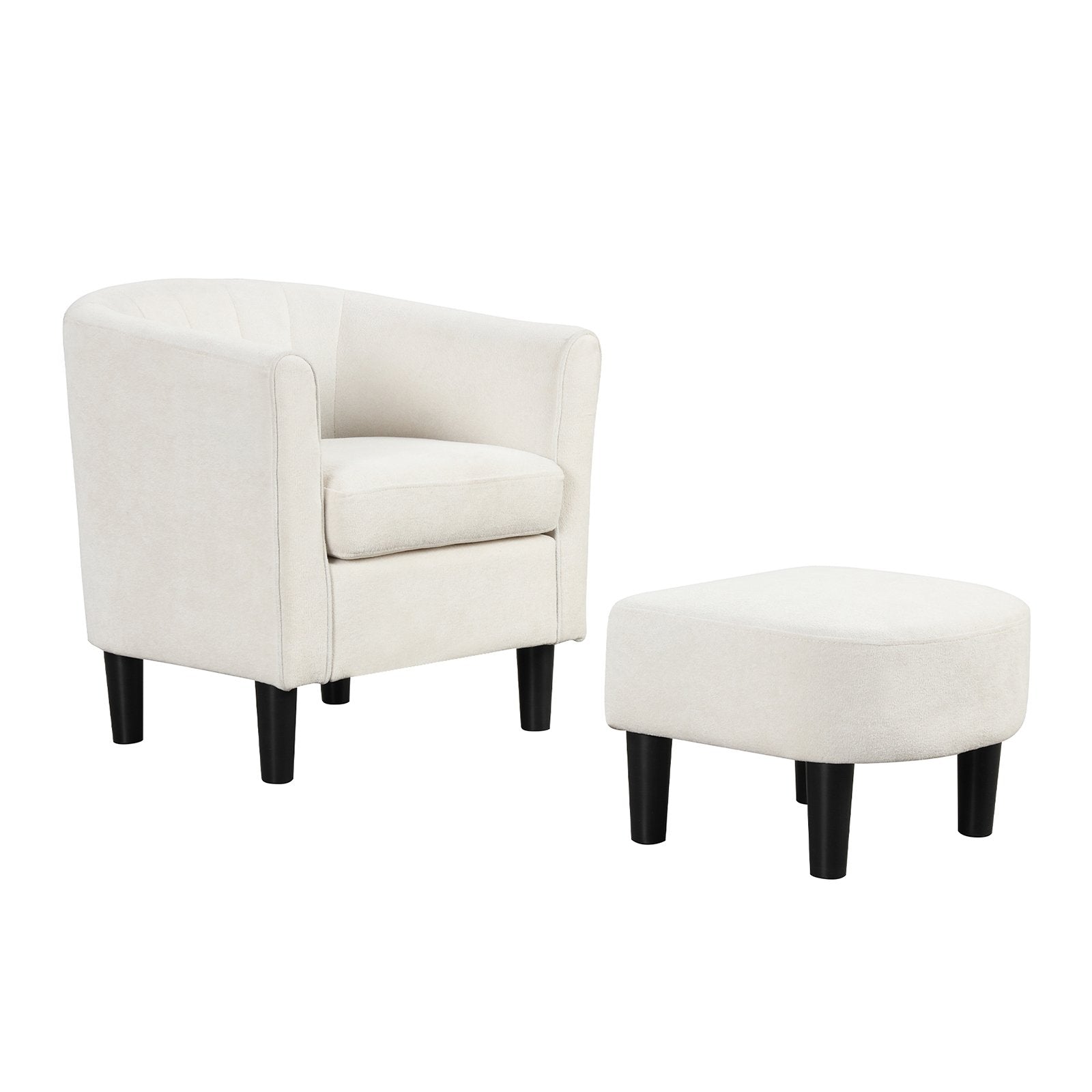 Upholstered Teddy Velvet Club Barrel Chair with Ottoman with Footrest, Beige Ottomans Beige at Gallery Canada