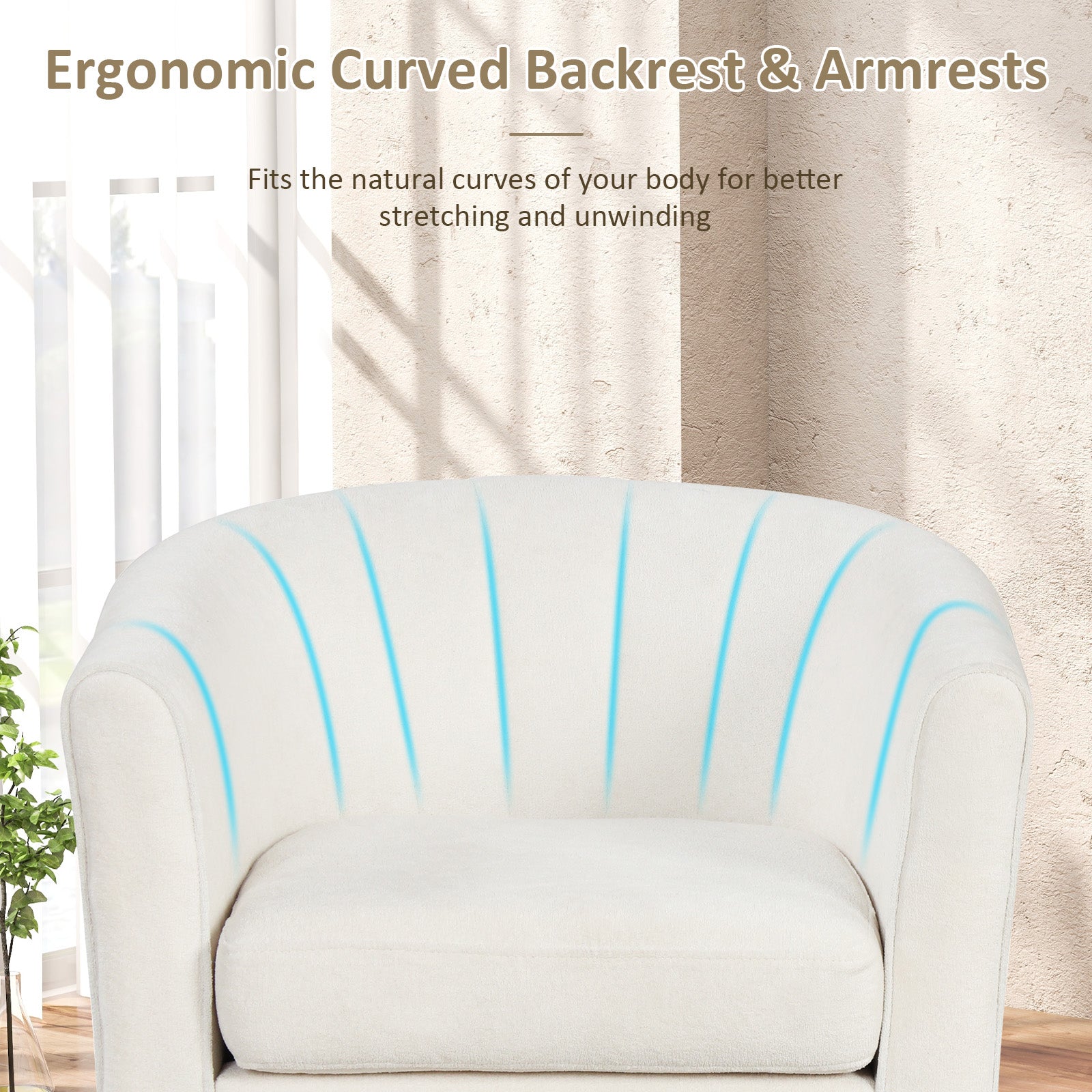 Upholstered Teddy Velvet Club Barrel Chair with Ottoman with Footrest, Beige Ottomans at Gallery Canada