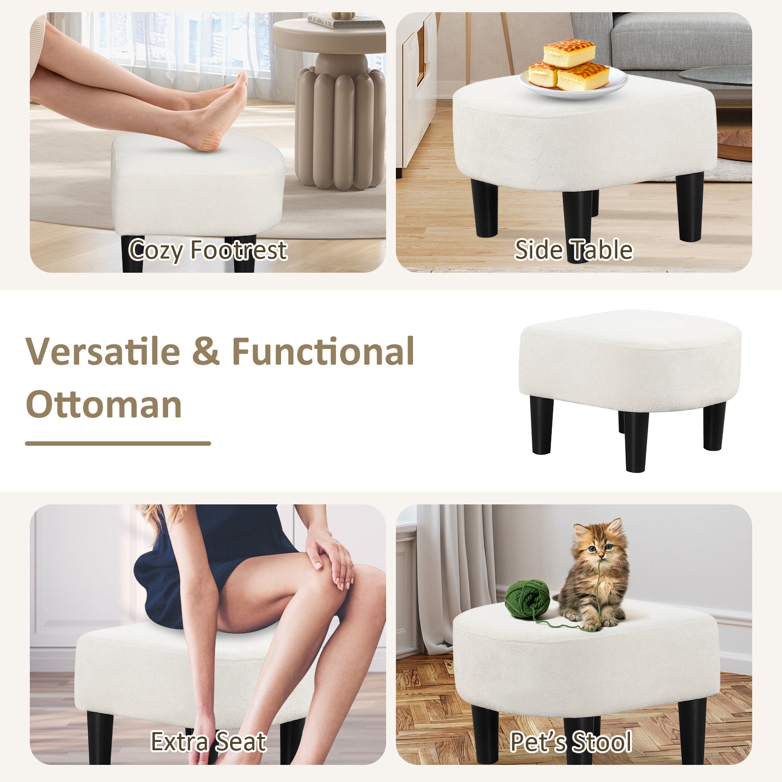 Upholstered Teddy Velvet Club Barrel Chair with Ottoman with Footrest, Beige Ottomans at Gallery Canada