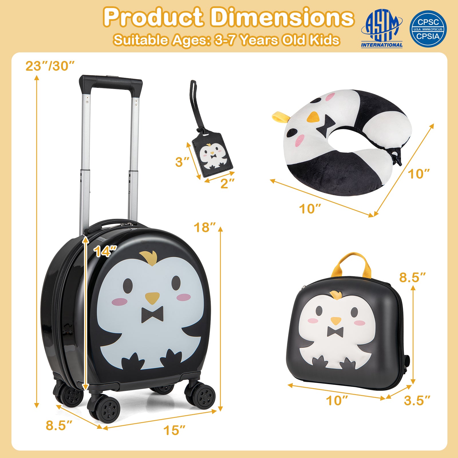 Kids Luggage Set with 14 Inches Carry-on Hardside Spinner Toddler Luggage and 10 Inches Backpack, Black Kids Luggage at Gallery Canada