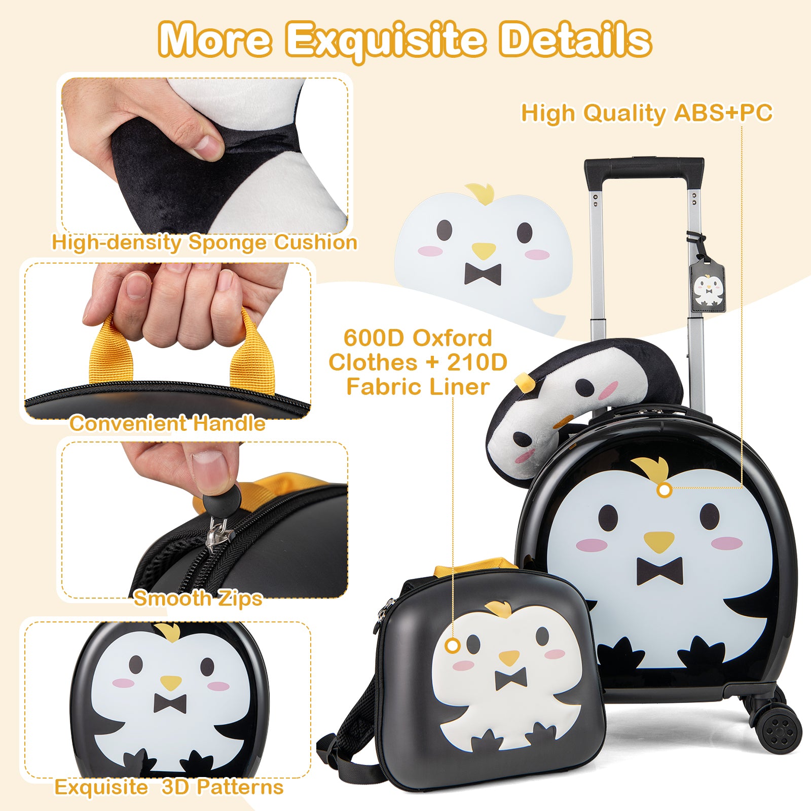 Kids Luggage Set with 14 Inches Carry-on Hardside Spinner Toddler Luggage and 10 Inches Backpack, Black Kids Luggage at Gallery Canada