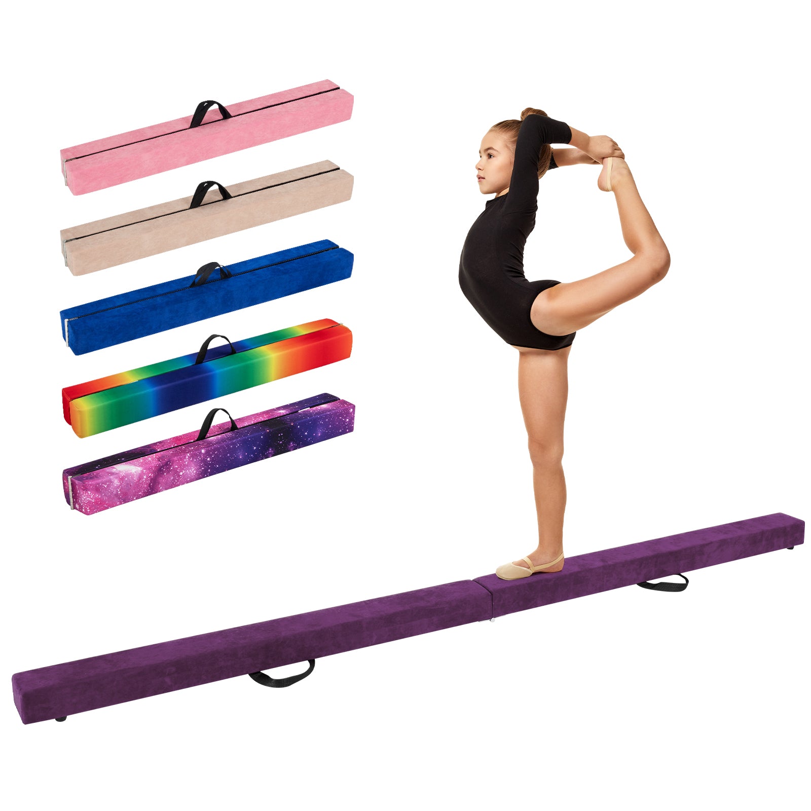 Folding Balance Beam with Solid Wood Base and Anti-slip Bottom, Purple Toy Sports Purple at Gallery Canada