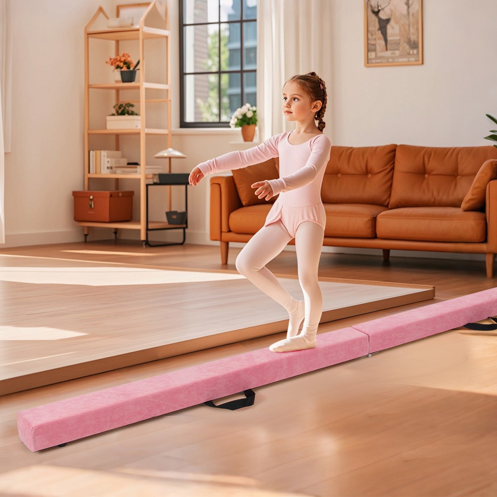 Folding Balance Beam with Solid Wood Base and Anti-slip Bottom, Light Pink Toy Sports at Gallery Canada