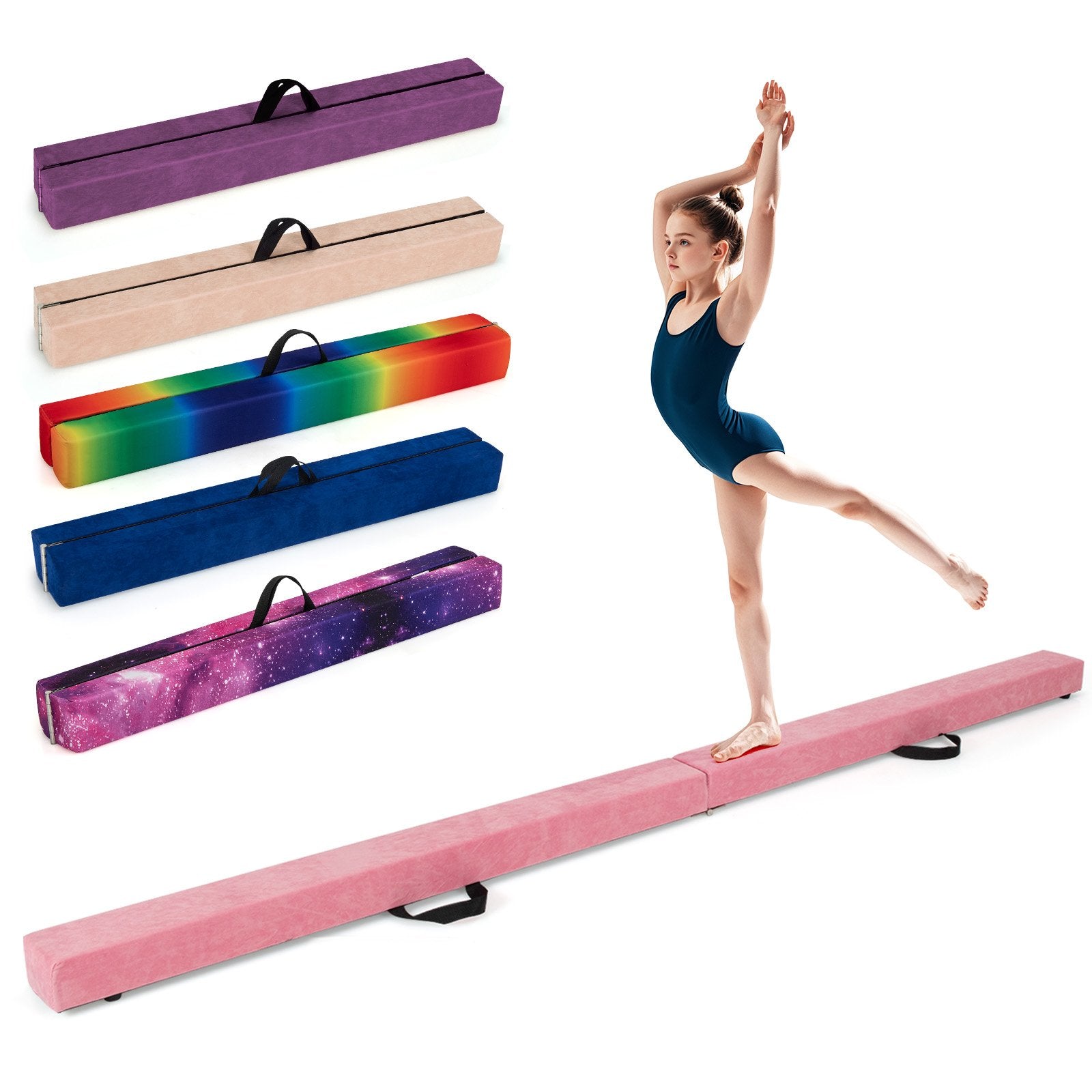 Folding Balance Beam with Solid Wood Base and Anti-slip Bottom, Light Pink Toy Sports Light Pink at Gallery Canada