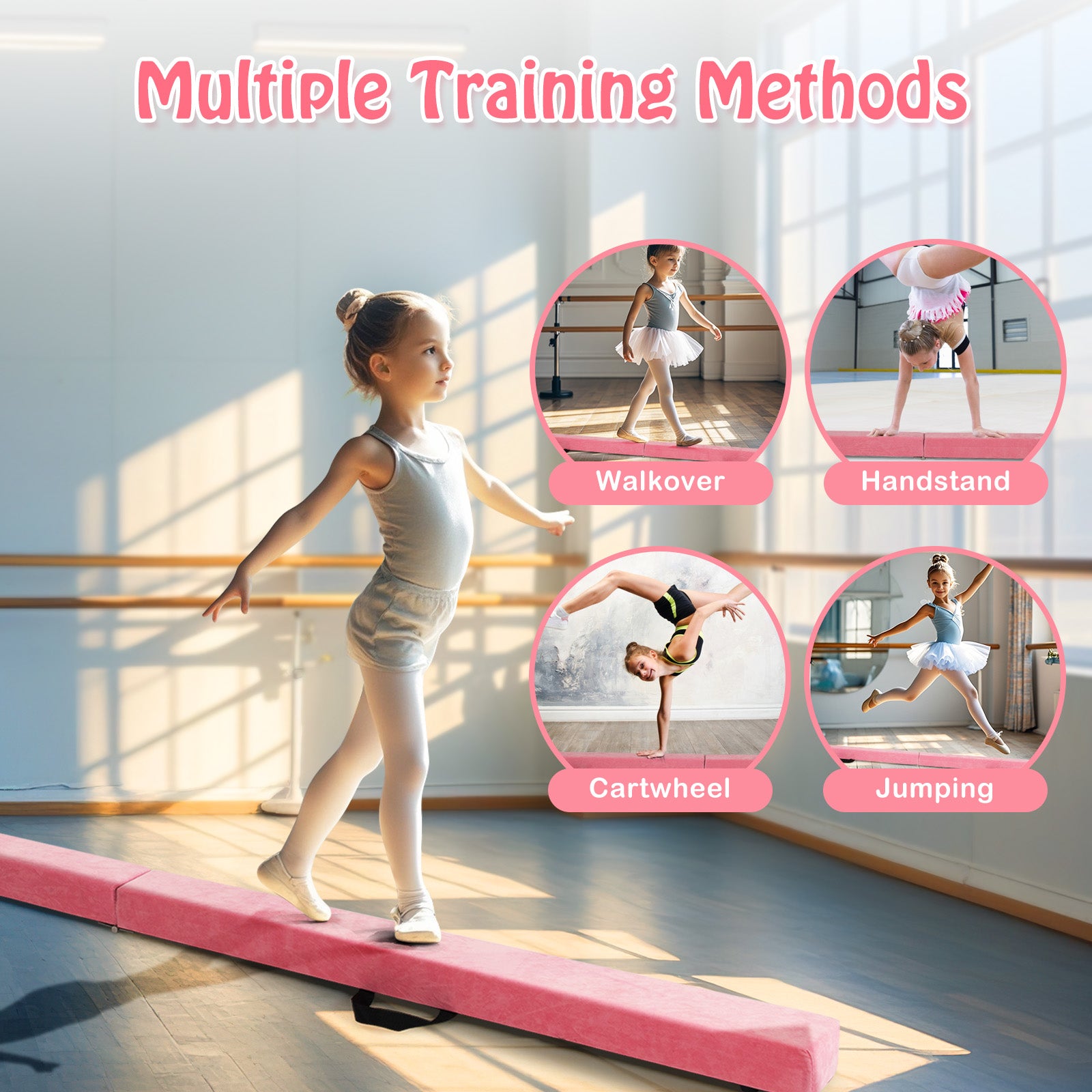 Folding Balance Beam with Solid Wood Base and Anti-slip Bottom, Light Pink Toy Sports at Gallery Canada
